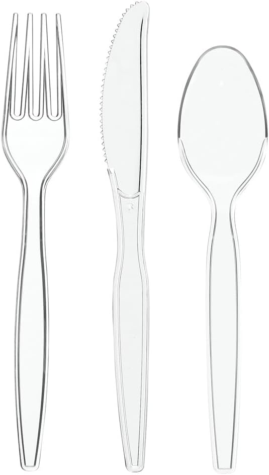 Comfy Package [100 Pack Heavy Duty Disposable Clear Plastic Knives - Basic Cutlery for Parties, Events, and Everyday Use