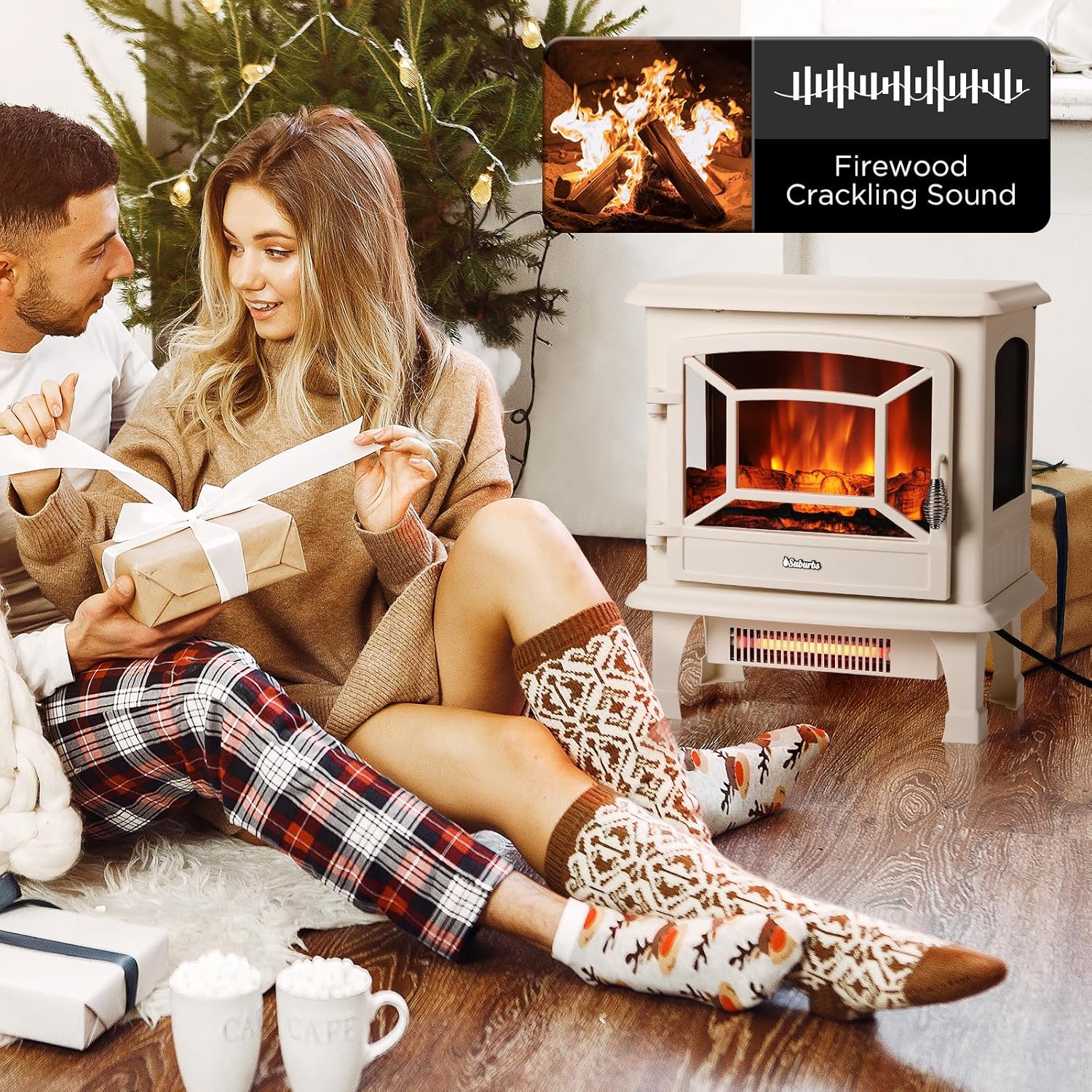 TURBRO Suburbs TS17 Compact Electric Fireplace Stove, 18” Freestanding Stove Heater with Realistic Flame - CSA Certified - Overheating Safety Protection - for Small Spaces - 1400W