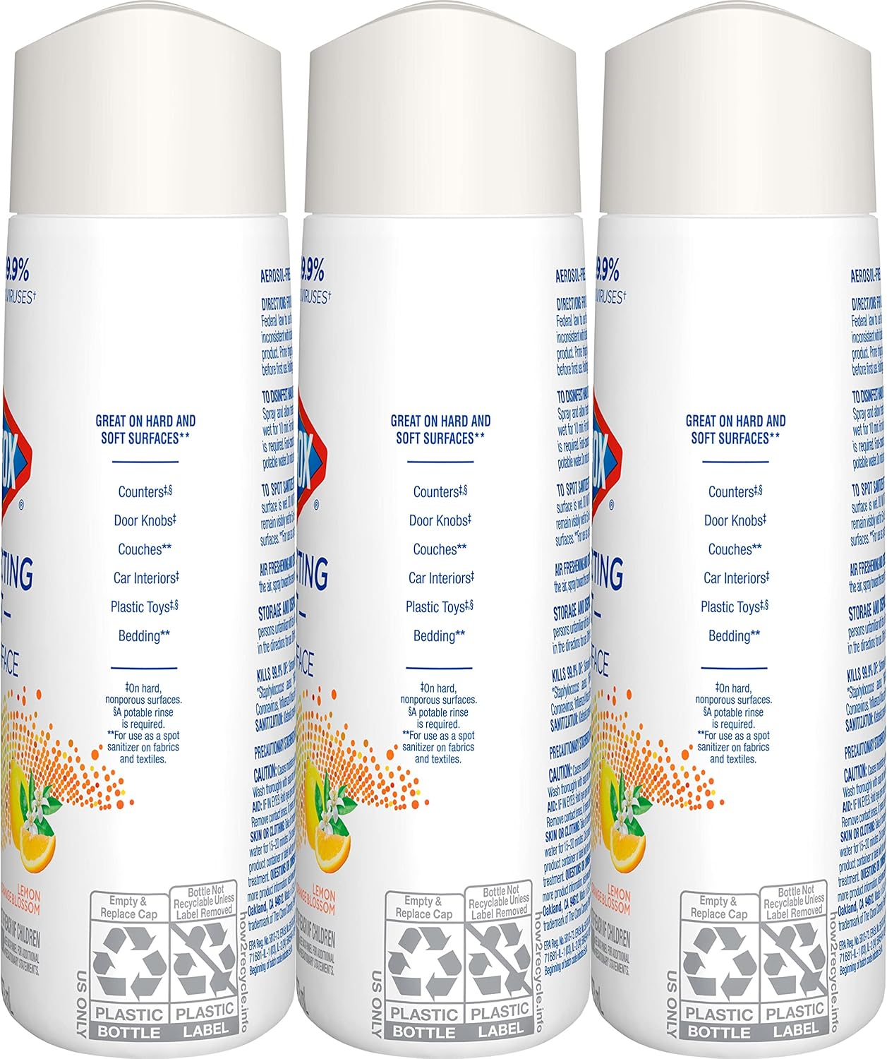 Clorox Disinfecting Mist, Lemon and Orange Blossom, Household Essentials, 1 Spray Bottle and 1 Refill, 16 Fl Oz Each