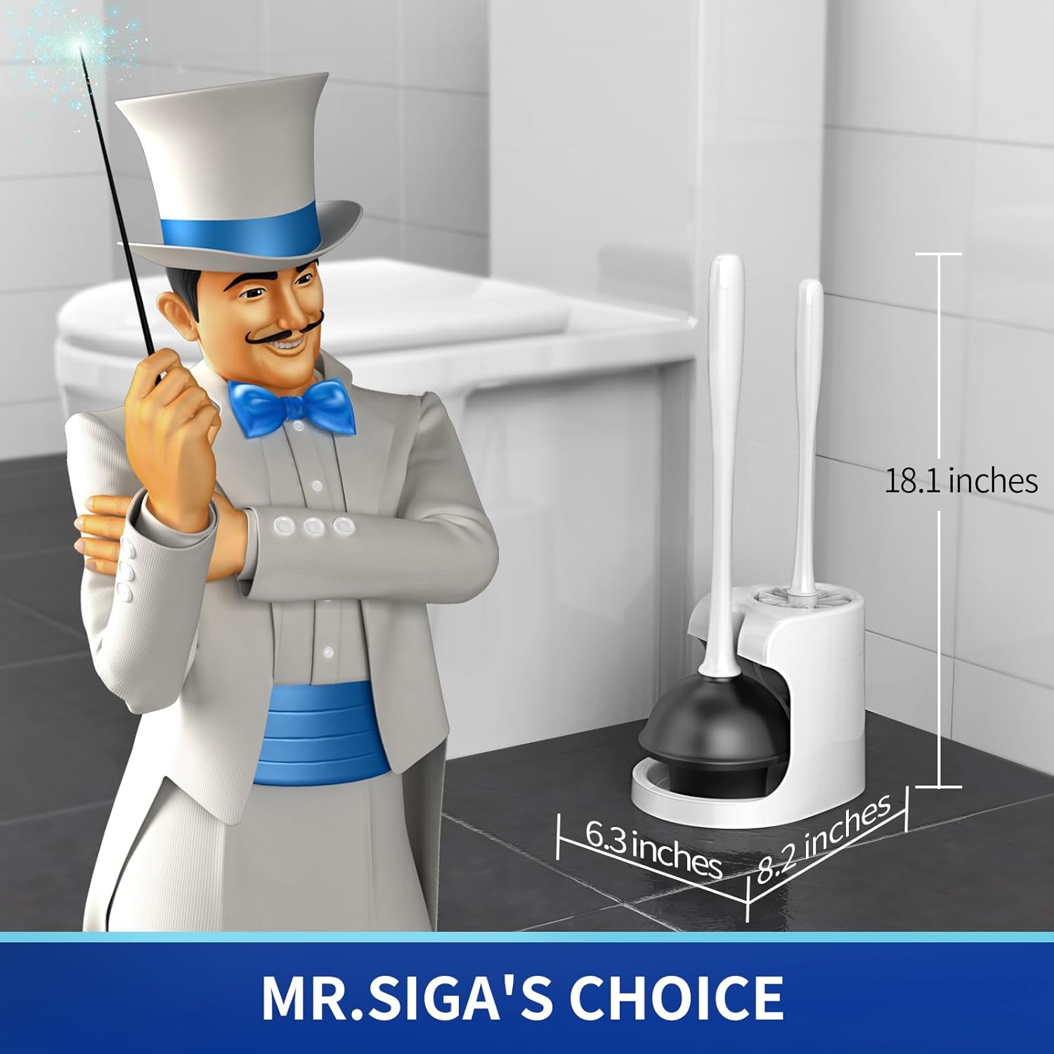 MR.SIGA Toilet Plunger and Bowl Brush Combo for Bathroom Cleaning, Black, 1 Set