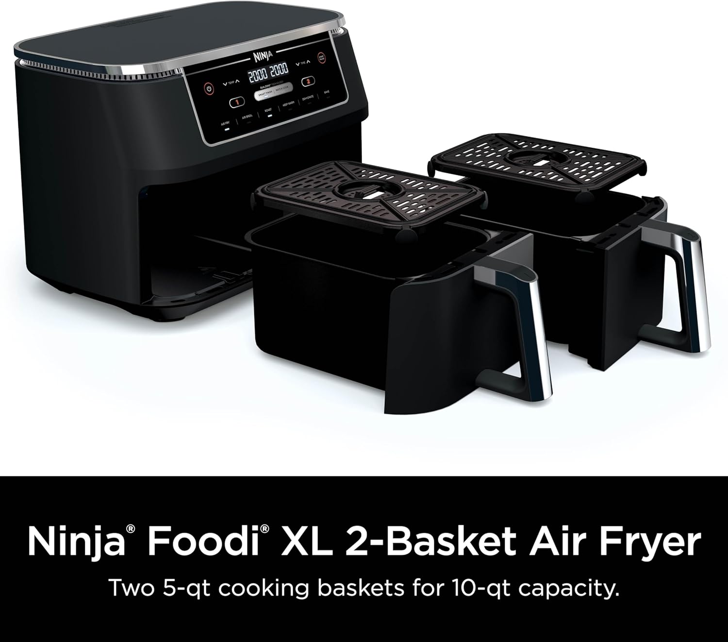 Ninja Air Fryer, Thermometer, Roast, Bake, Air Fry, Crisps, Broil, Reheats, Keep Warm, 10-in-1, Fries, Frozen Food, Veggies, and Meat, Quick Meals, Healthy Meals, Less Oil, 10 QT, Grey, DZ550​