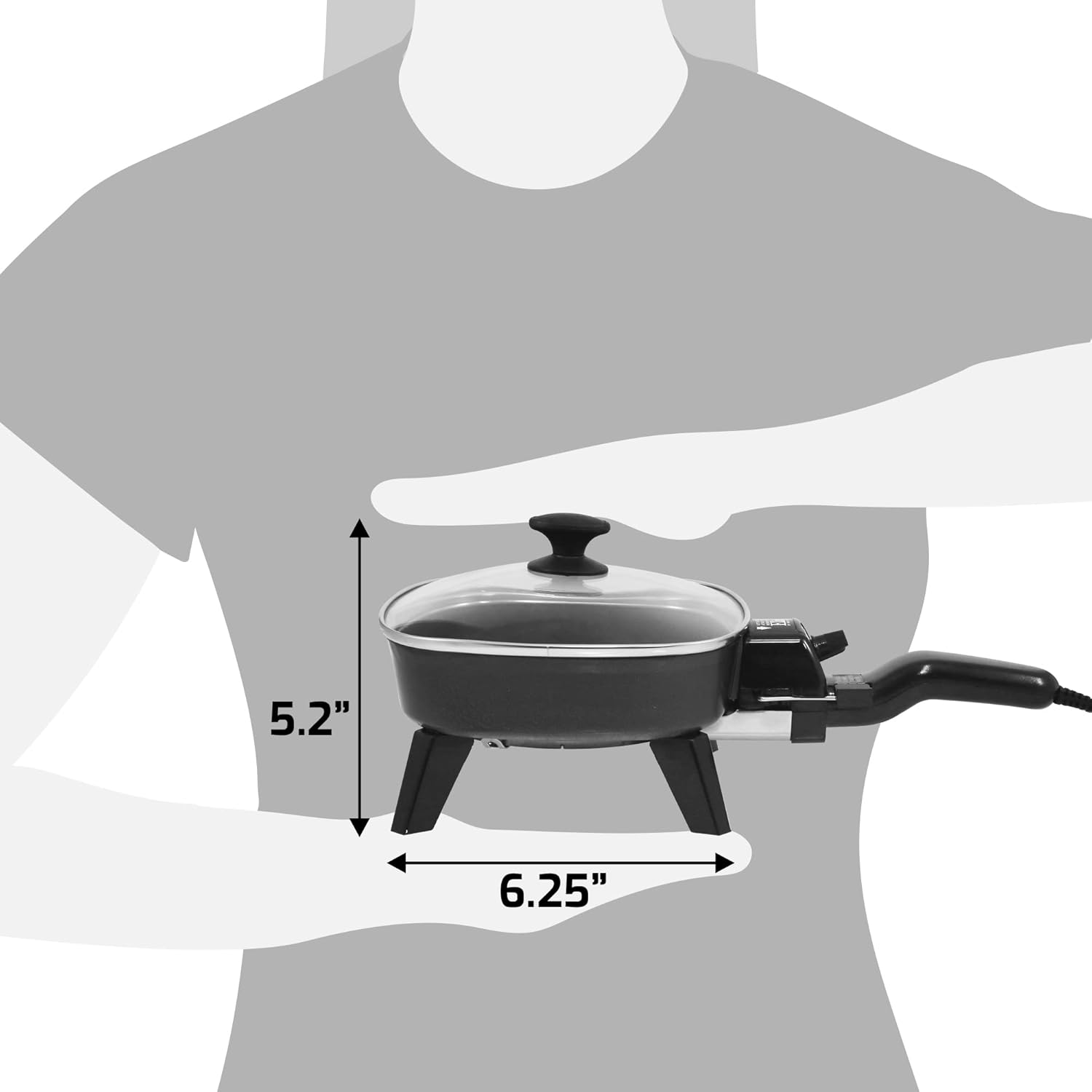 Elite Gourmet EFS-400 Personal Stir Fry Griddle Pan, Rapid Heat Up, 600 Watts Non-stick Electric Skillet with Tempered Glass Lid, Size 7