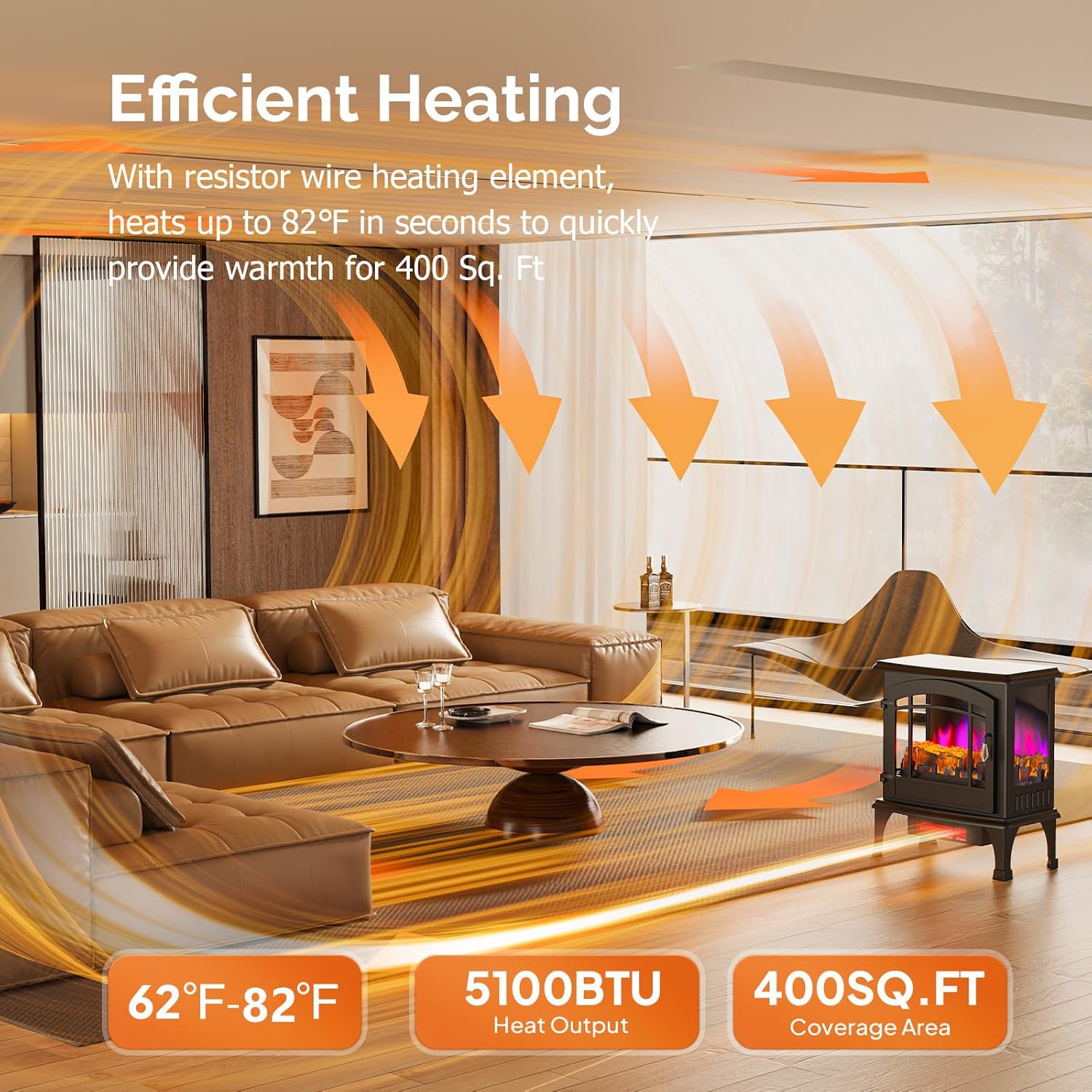 ROVSUN 1500W Electric Fireplace Stove, 22.4