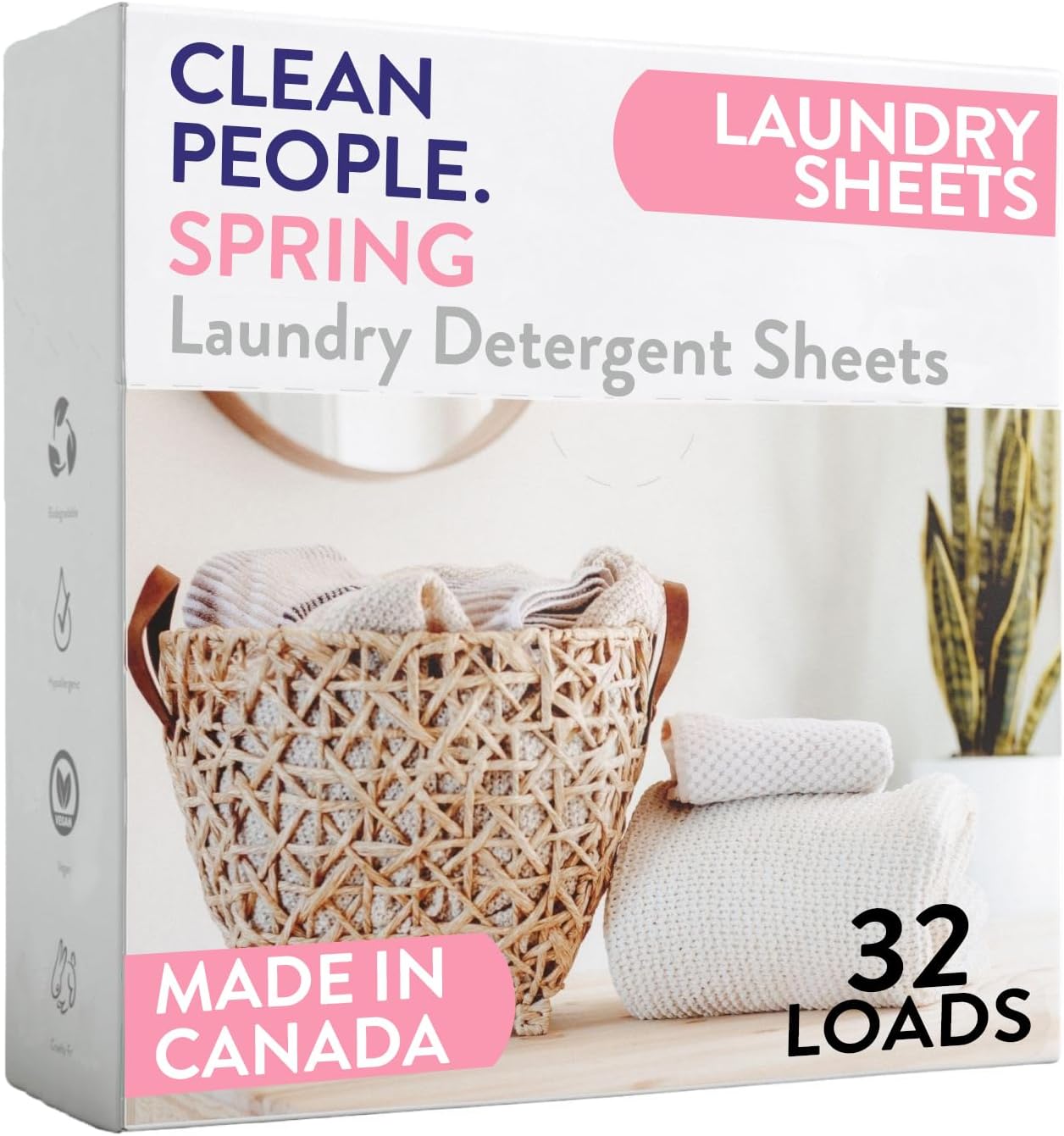 The Clean People Laundry Detergent Sheets - Hypoallergenic Laundry Soap - Ultra Concentrated, Recyclable Packaging, Stain Fighting - Fresh Scent, 32 Pack