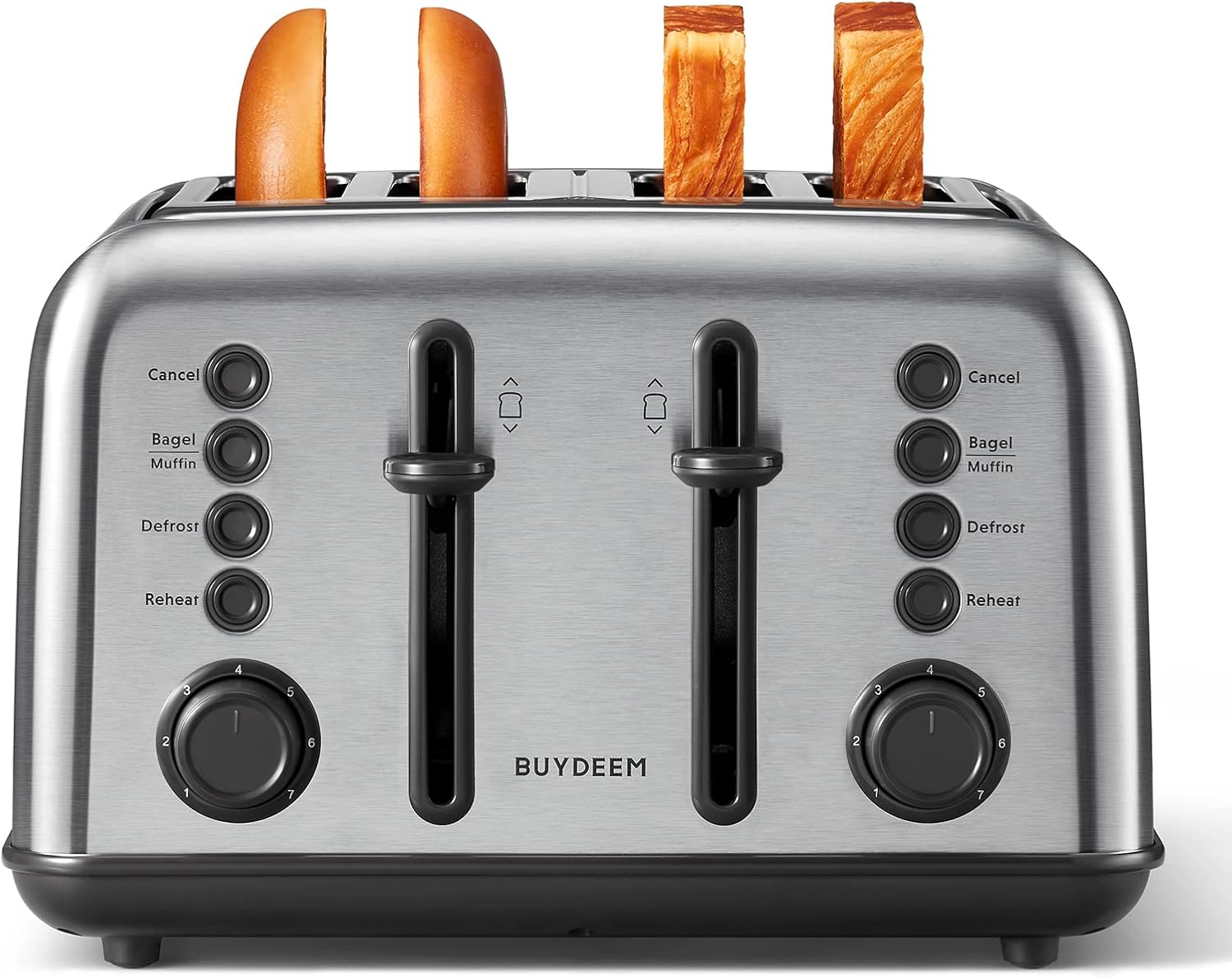 BUYDEEM DT620 2-Slice Toaster, Extra Wide Slots, Retro Stainless Steel with High Lift Lever, Bagel and Muffin Function, Removal Crumb Tray, 7-Shade Settings,Stainless Steel