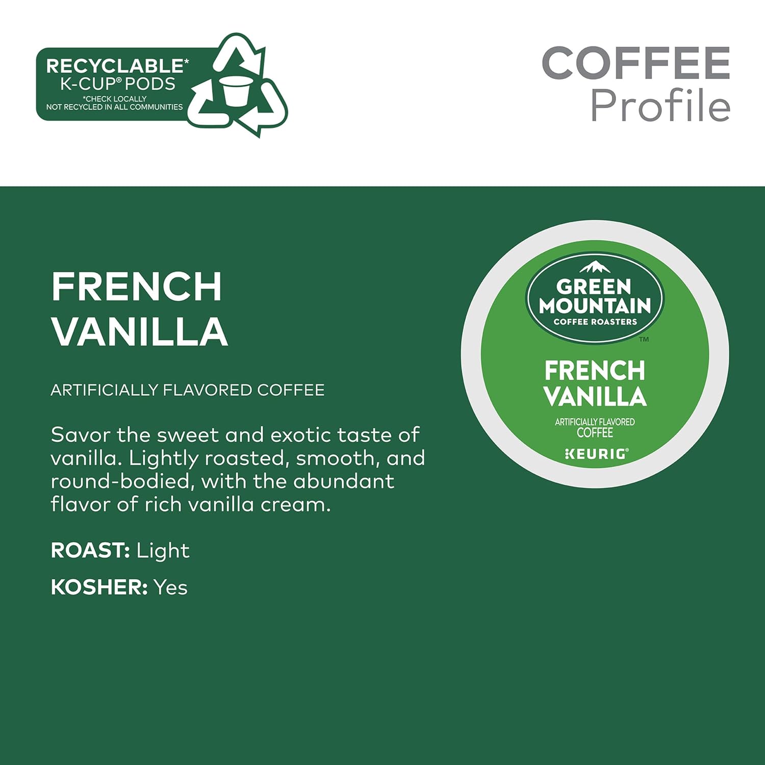 Green Mountain Coffee Roasters Caramel Vanilla Cream Keurig Single-Serve K-Cup pods, Light Roast Coffee, 72 Count (6 Packs of 12)
