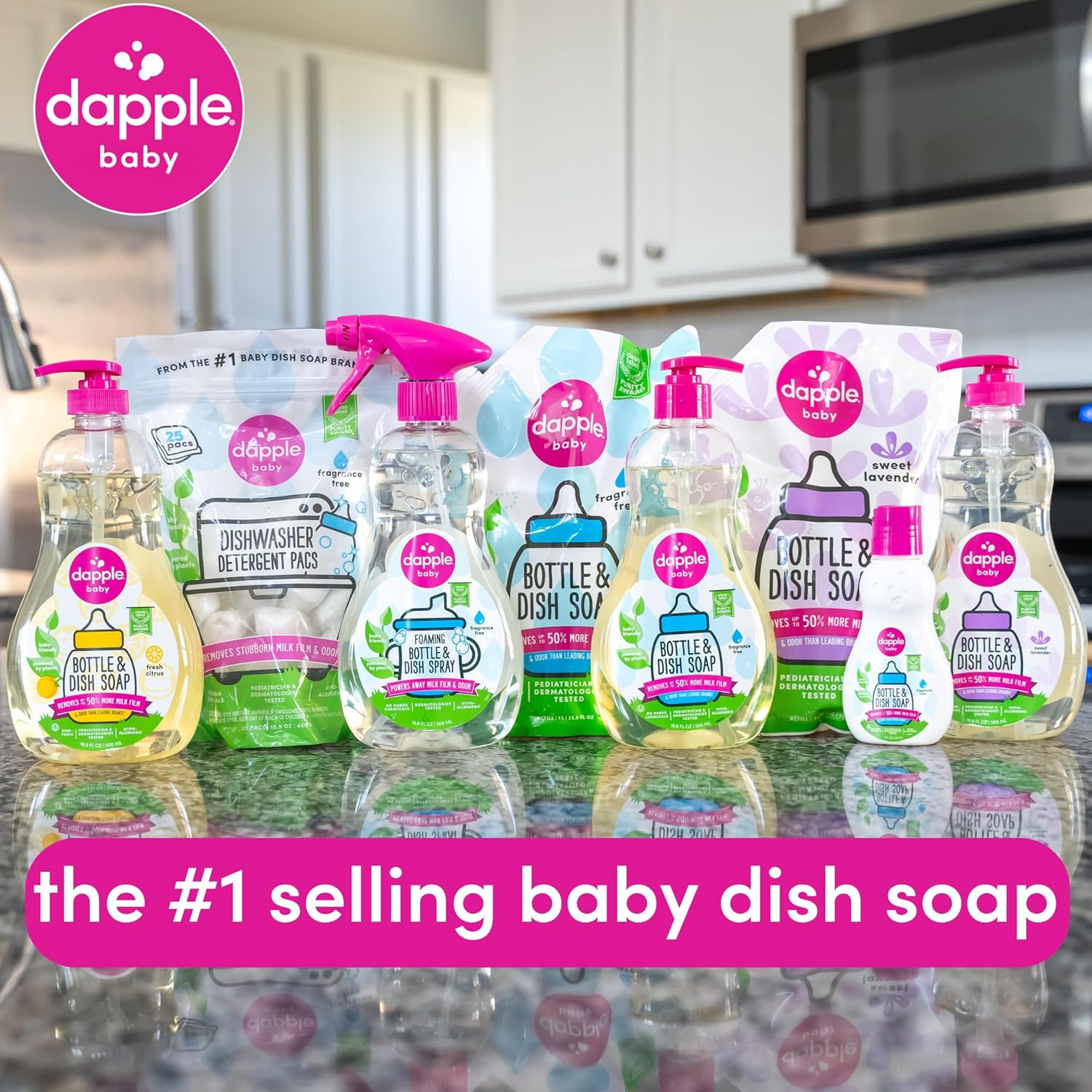 Dapple Baby Bottle Soap, Hypoallergenic Dish Soap for Baby Bottles, Powered by Plants, 1 Pump Included, Packaging May Vary, Fragrance Free, 16.9 Fl Oz (Pack of 3)