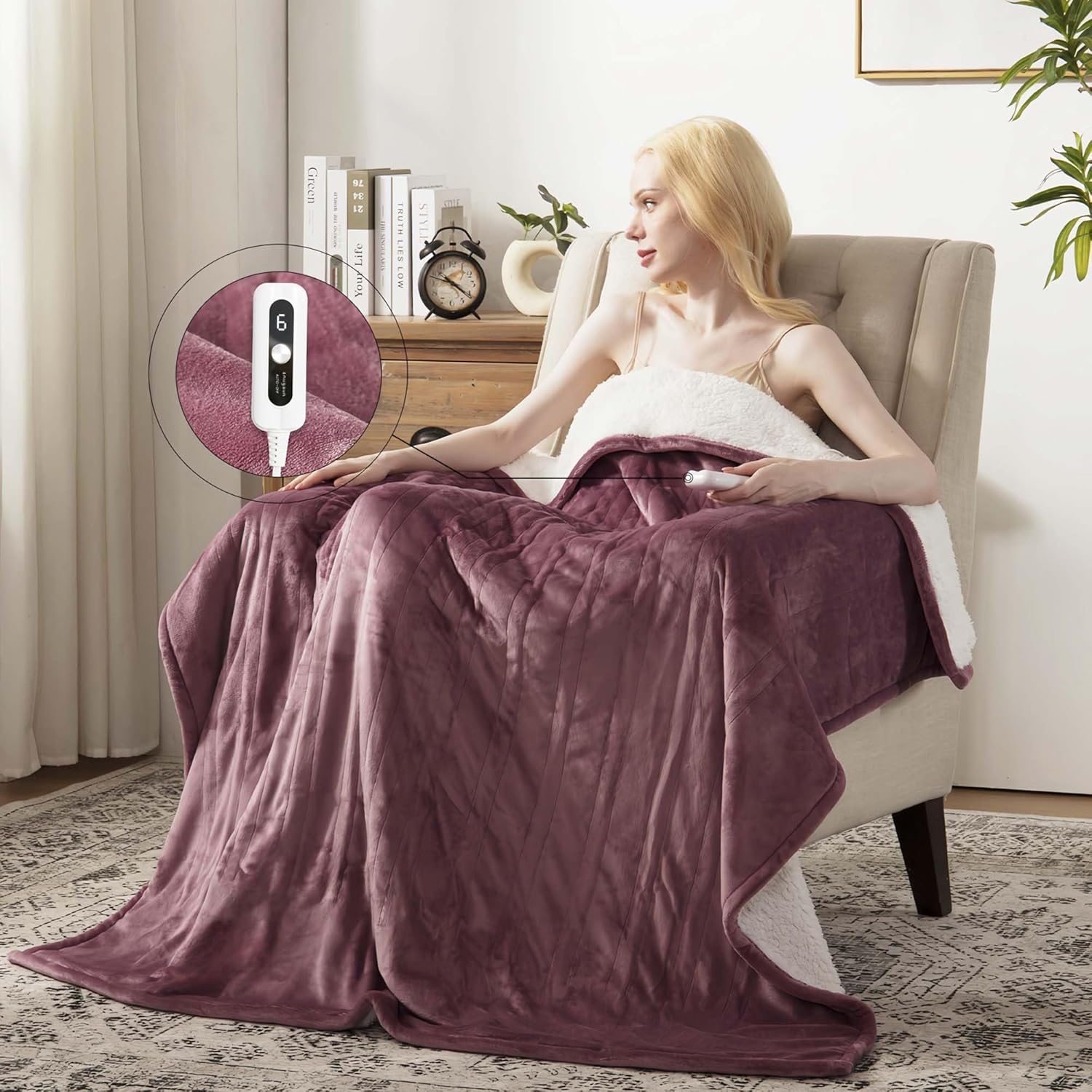Heated Blanket Throw Size, Soft and Cozy Electric Heating Blanket for Bed, Automatic Safety System 6 Heating Levels & 4 Hours Auto-Off, 50
