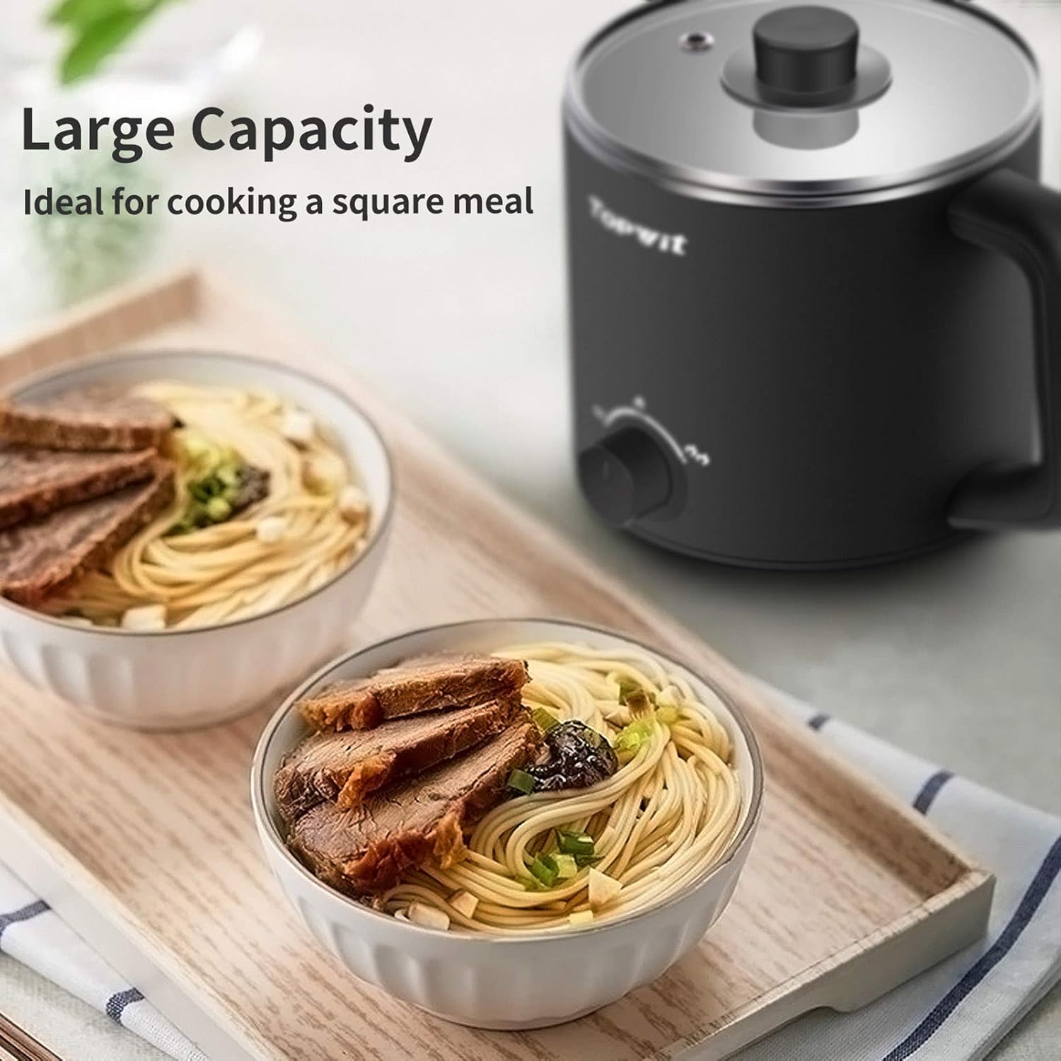 Topwit Hot Pot Electric, Electric Pot, 1.6L Ramen Cooker, Multifunctional Electric Cooker for Pasta, Shabu-Shabu, Oatmeal, Soup and Egg with Over-Heating Protection, Boil Dry Protection, Blue