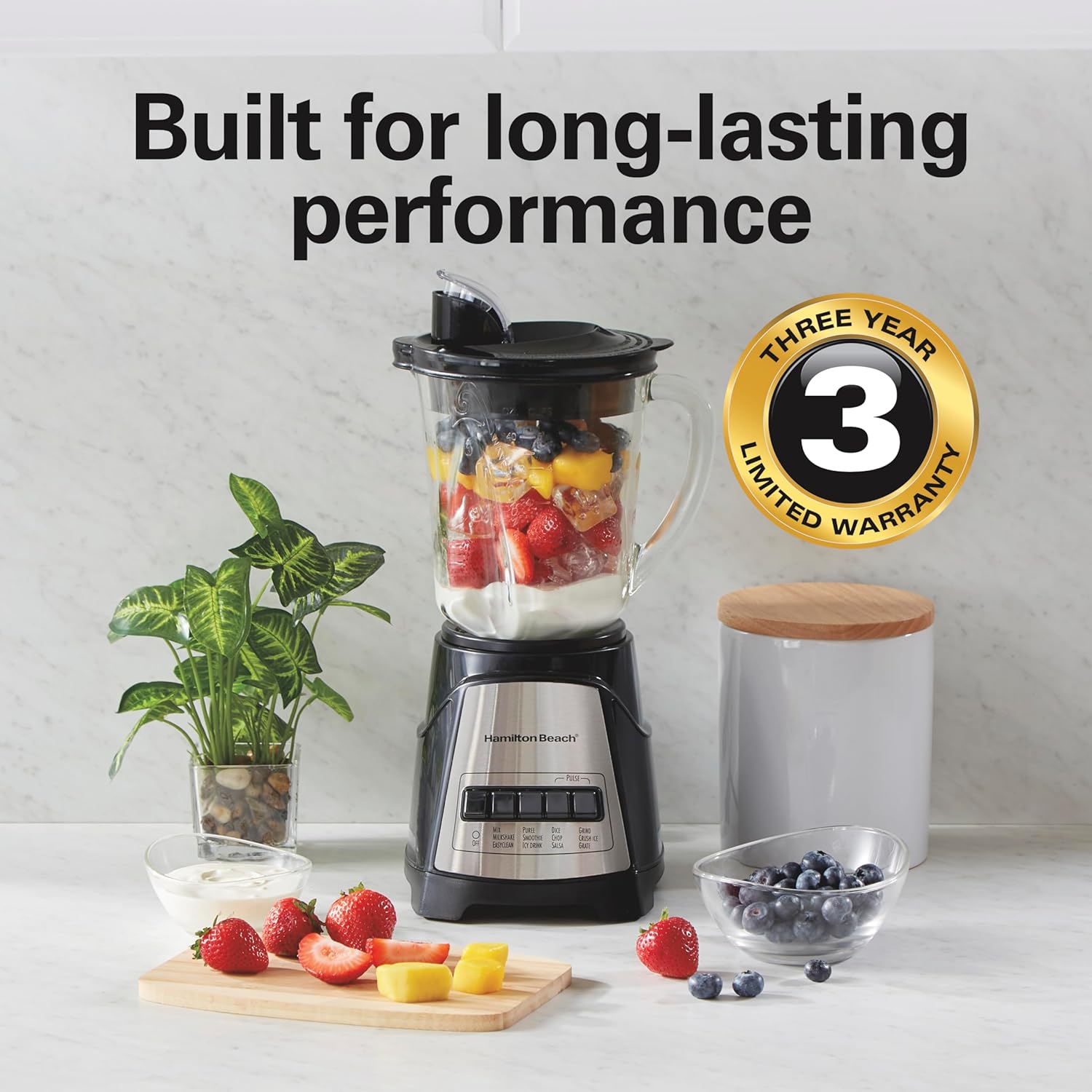 Hamilton Beach Power Elite Wave Action Blender For Shakes and Smoothies, 40 Oz Glass Jar, 12 Functions Including Puree, Crush Ice, Stainless Steel Ice Sabre Blades, 700 Watts, Black (58148A)