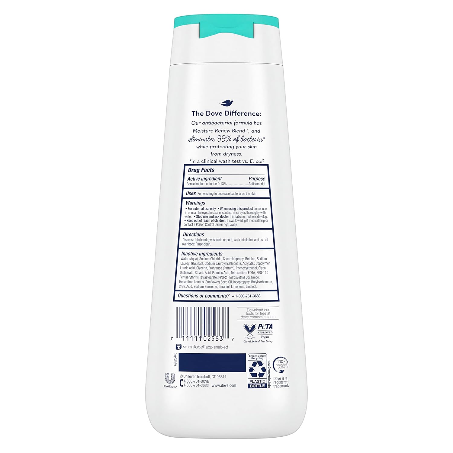 Dove Body Wash Care & Protect Antibacterial 4 Count For All Skin Types Protects from Dryness 20 oz