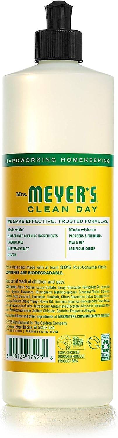 MRS. MEYER'S CLEAN DAY Liquid Dish Soap, Biodegradable Formula, Basil, 16 fl. oz - Pack of 3