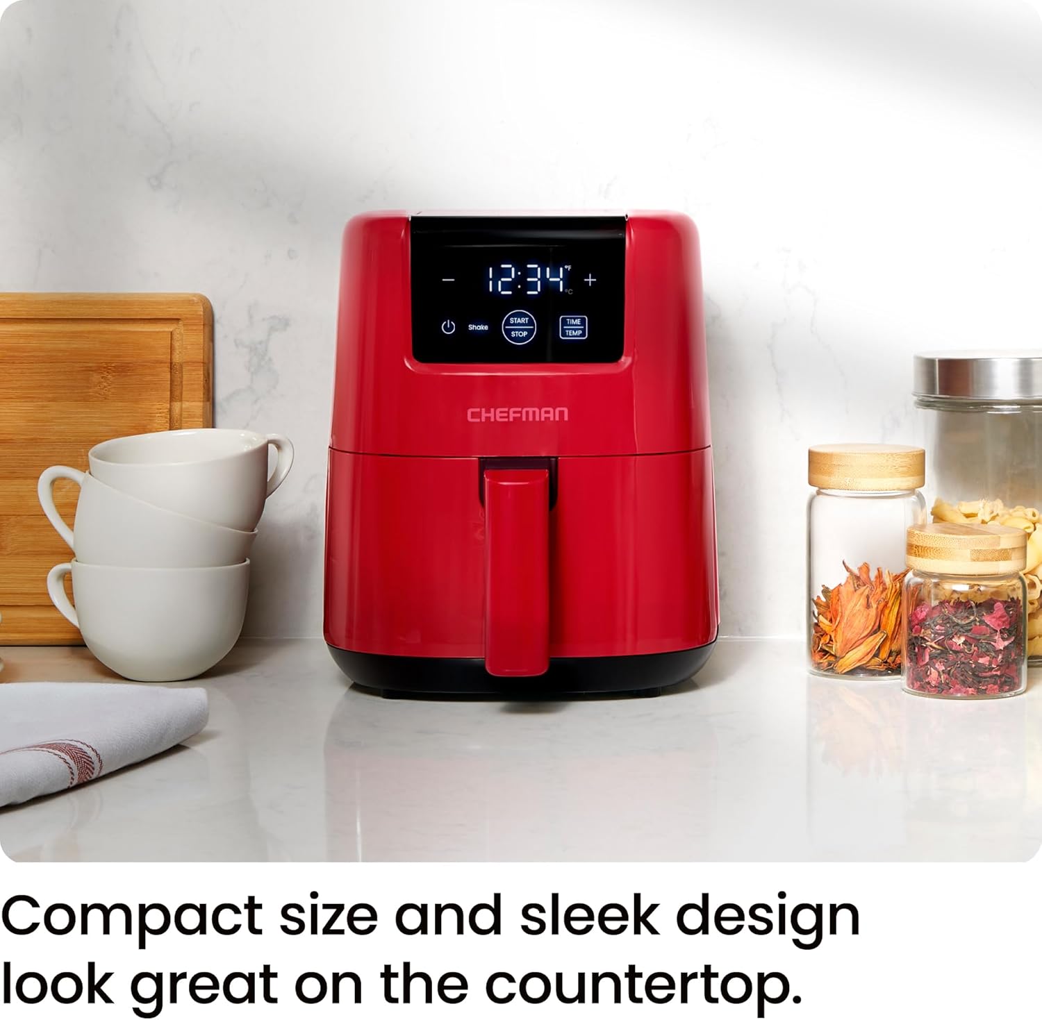 CHEFMAN 2 Qt Mini Air Fryer – Digital Space-Saving Compact Air Fryer with Nonstick and Dishwasher Safe Basket, Quick & Easy Meals in Minutes, Features Digital Timer and Shake Reminder – Grey