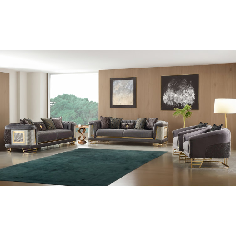 Ratni 4 - Piece Velvet Living Room Set