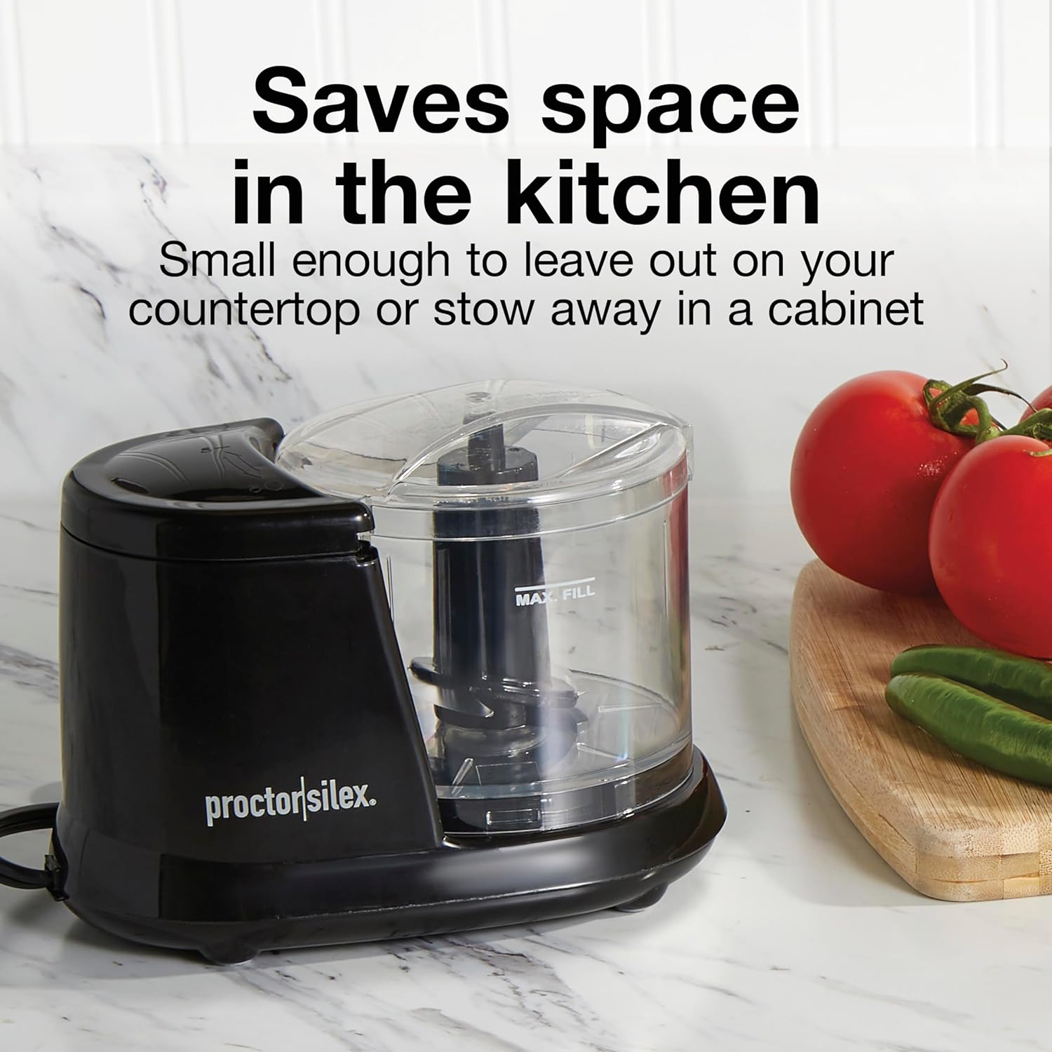 Proctor Silex Durable Electric Vegetable Chopper & Mini Food Processor for Chopping, Puree & Emulsify, 1.5 cups, Black