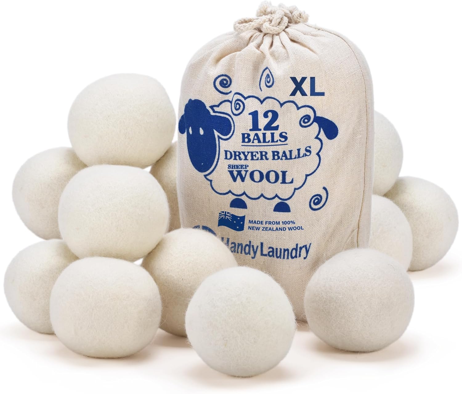Wool Dryer Balls - Natural Fabric Softener, Reusable, Reduces Clothing Wrinkles and Saves Drying Time. The Large Dryer Ball is a Better Alternative to Plastic Balls and Liquid Softener. (Pack of 6)