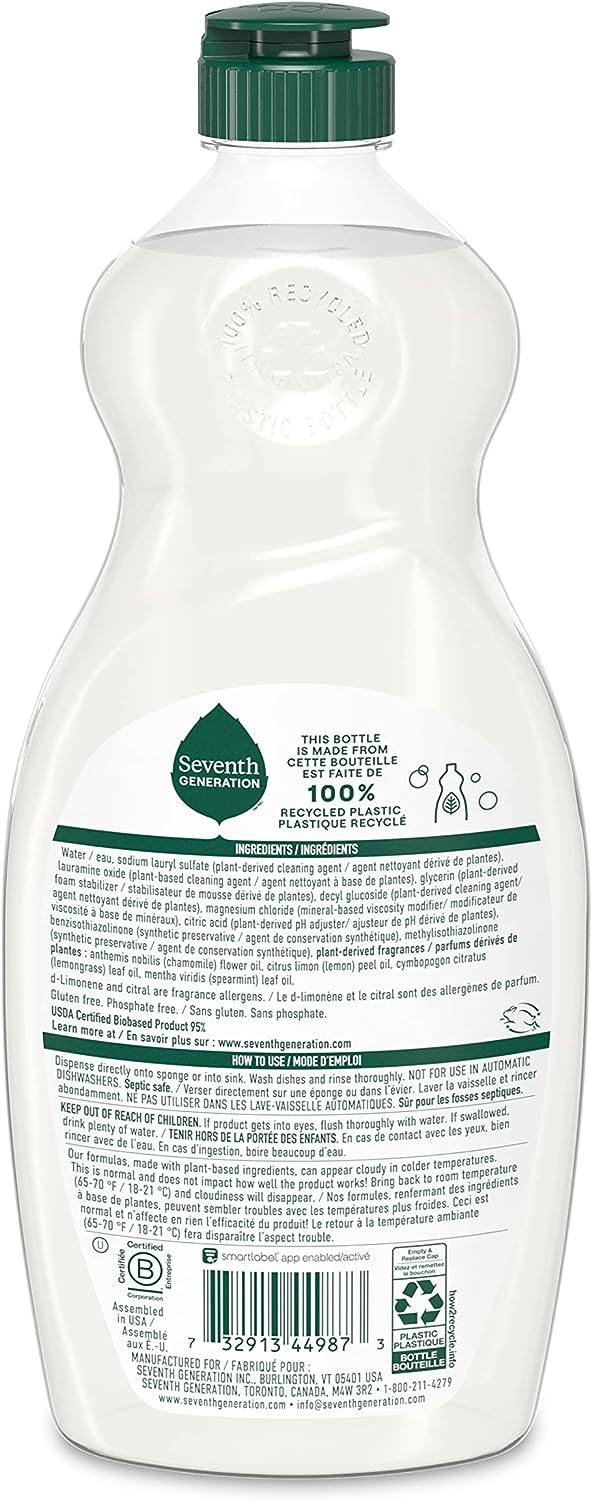 Seventh Generation Dish Soap Liquid, Fragrance Free, 19 oz, Pack of 6