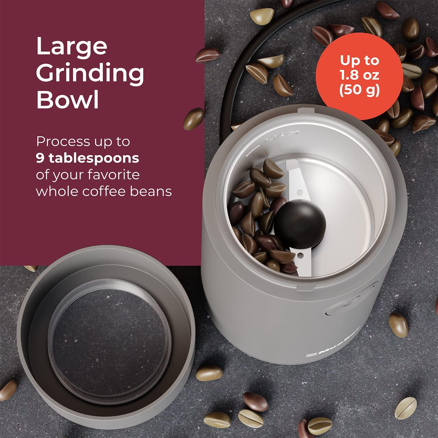 MuellerLiving HyperGrind Precision Electric Spice/Coffee Grinder Mill with Large Grinding Capacity and Powerful Motor also for Spices, Herbs, Nuts, Grains, Grey