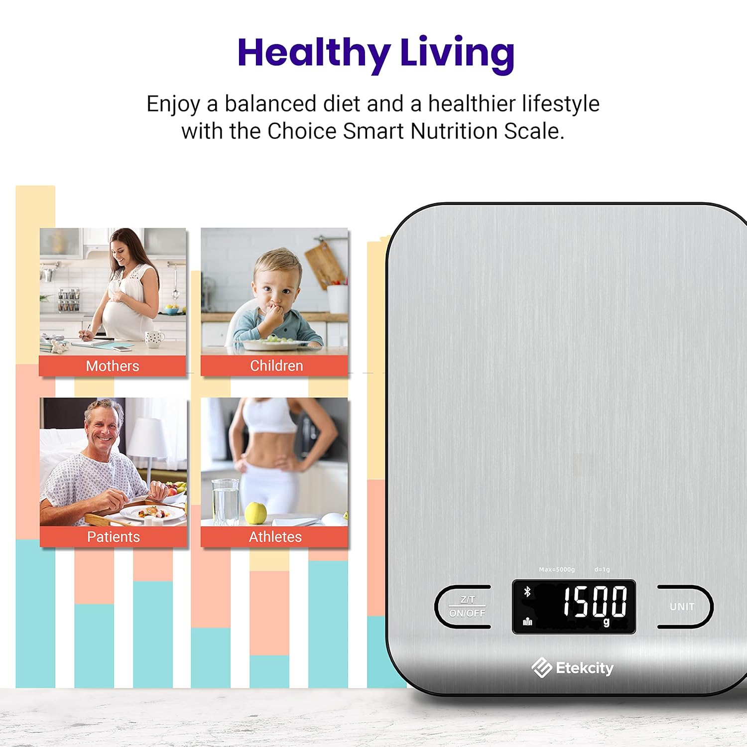 Etekcity Food Kitchen Scale, Digital Grams and Ounces for Weight Loss, Baking, Cooking, Keto and Meal Prep, LCD Display, Medium, 304 Stainless Steel