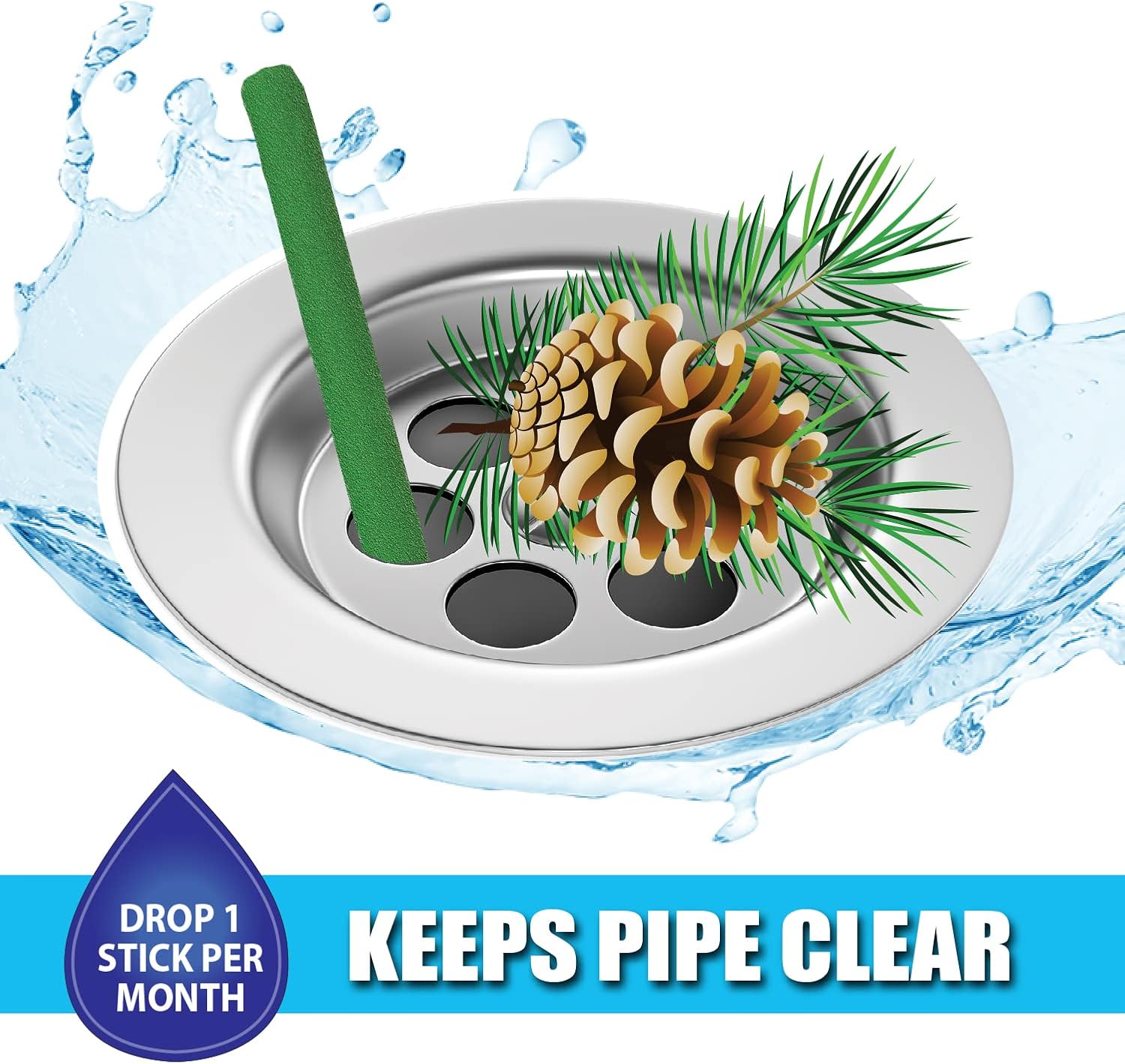 SANI 360° Sani Sticks Drain Cleaner and Deodorizer, Enzyme Pipe Cleaners, Eliminate Odors, Prevent Clogged Drains, Safe for Sinks, Bathtub Drains, Septic Tanks, 24 Count, Lemon Scent