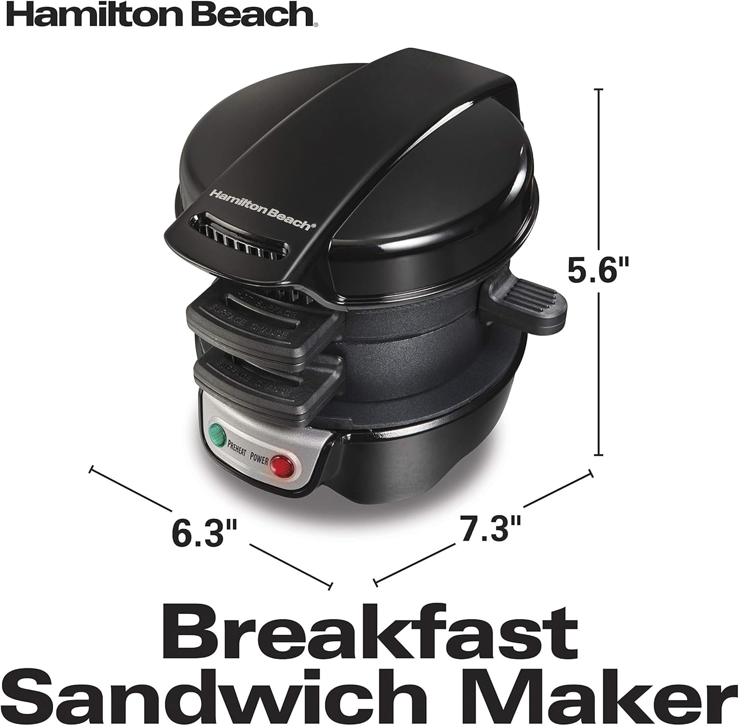 Hamilton Beach Breakfast Sandwich Maker with Egg Cooker Ring, Customize Ingredients, English Muffins, Croissants, Mini Waffles, Perfect White Elephant Gifts, Single, Black