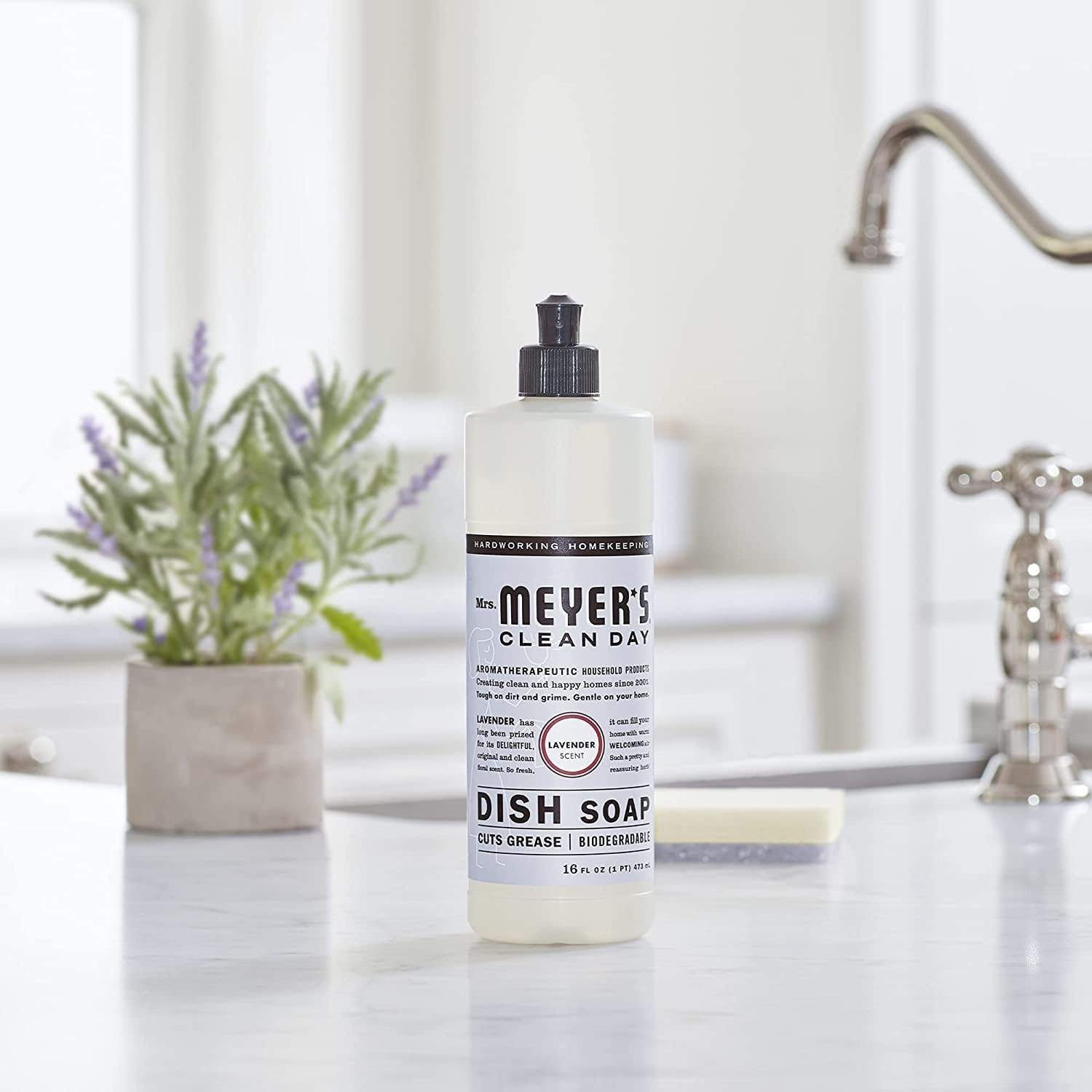 MRS. MEYER'S CLEAN DAY Liquid Dish Soap, Biodegradable Formula, Basil, 16 fl. oz - Pack of 3