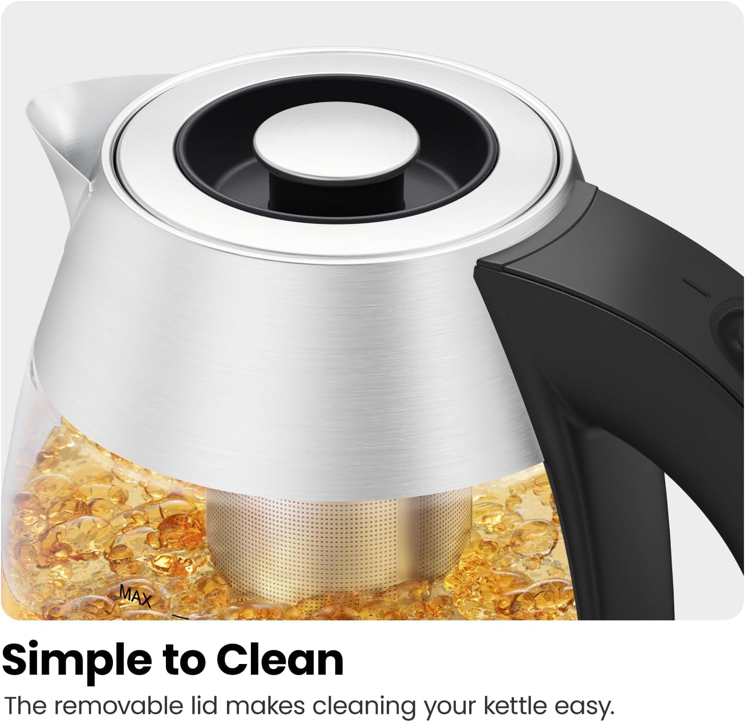 Chefman Electric Kettle with Temperature Control, 5 Presets LED Indicator Lights, Removable Tea Infuser, Glass Tea Kettle & Hot Water Boiler, 360° Swivel Base, BPA Free, Stainless Steel, 1.8 Liters