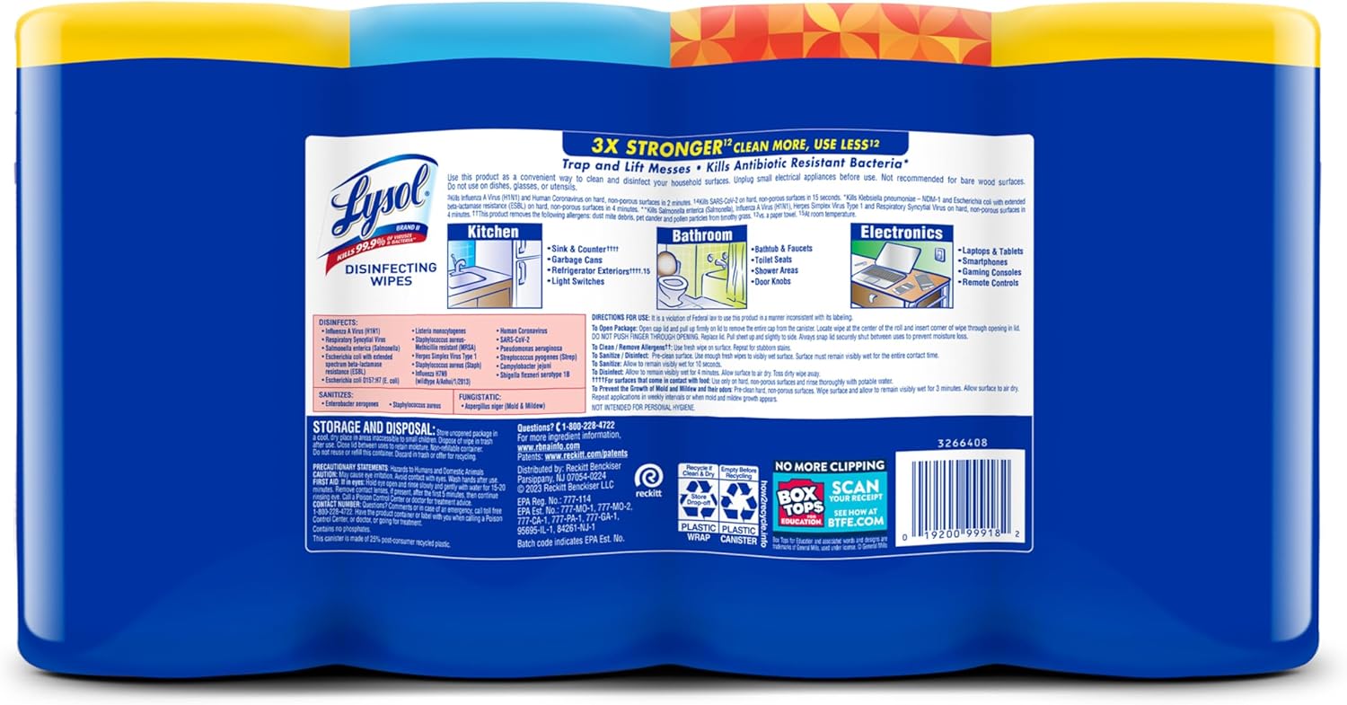 Lysol Disinfecting Wipes Bundle, Home Apartment Dorm Room Essentials and Cleaning Supplies, All Purpose Cleaner, Multi-surface Cleaning Wipes, Multi-Scent Sanitizing Wipes Bundle, 80 Count (4pk)