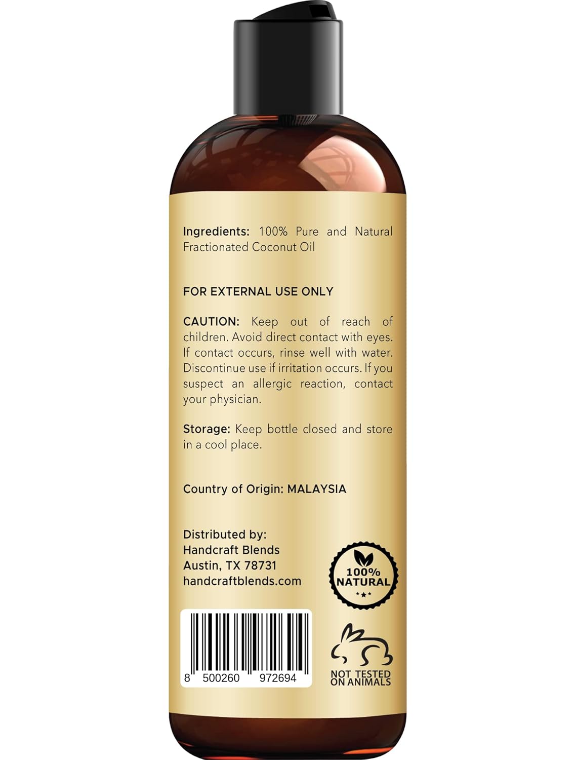 Handcraft Blends Fractionated Coconut Oil - 16 Fl Oz - 100% Pure and Natural - Premium Grade Oil for Skin and Hair - Carrier Oil - Hair and Body Oil - Massage Oil - Hair Tonic