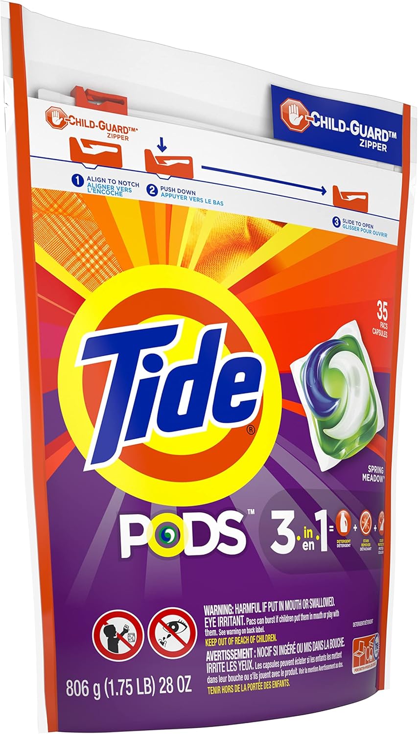 Tide PODS Liquid Laundry Detergent Soap Pacs, Powerful 3-in-1 Clean in One Step, He Compatible, Spring Meadow Scent, 76 Count