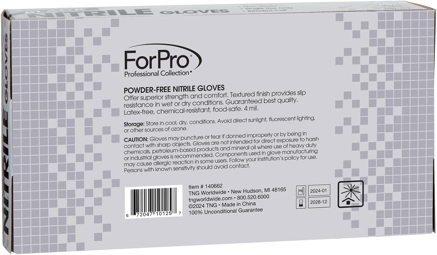 ForPro Professional Collection Disposable Nitrile Gloves, Chemical Resistant, Powder-Free, Latex-Free, Non-Sterile, Food Safe, 4 Mil, Black, Large, 100-Count