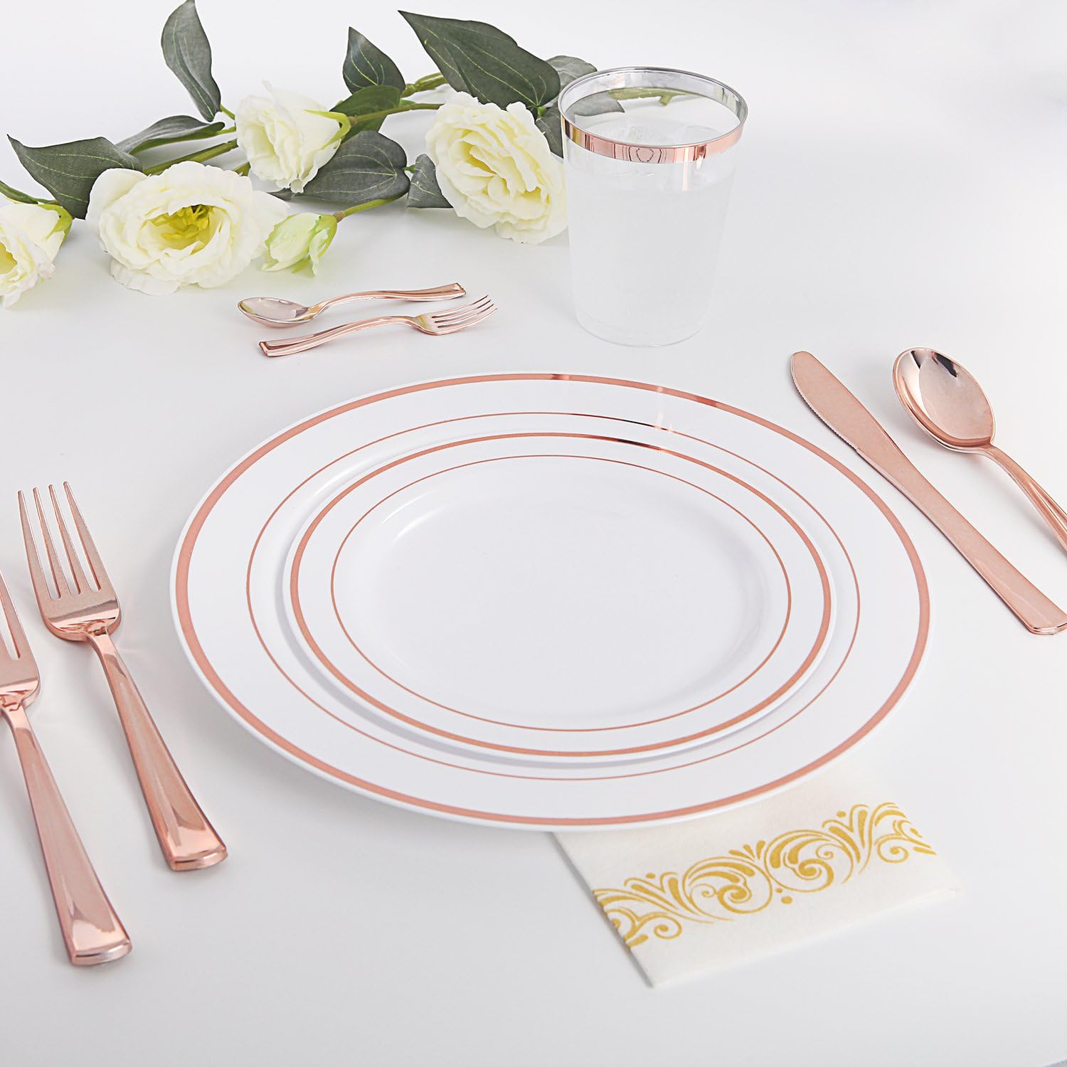 WDF300 Pieces Gold Plastic Silverware - Heavy Duty Disposable Gold Cutlery Set Plastic Gold Silverware Set Plastic Includes 100 Forks, 100 Spoons, 100 Knives