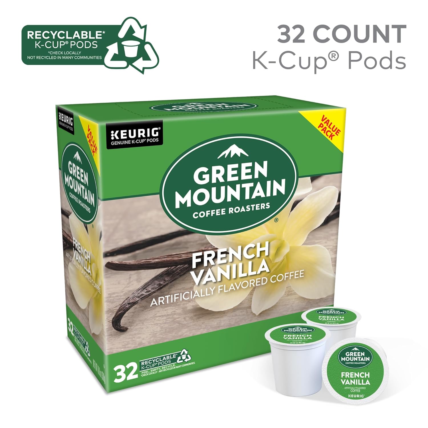 Green Mountain Coffee Roasters Caramel Vanilla Cream Keurig Single-Serve K-Cup pods, Light Roast Coffee, 72 Count (6 Packs of 12)