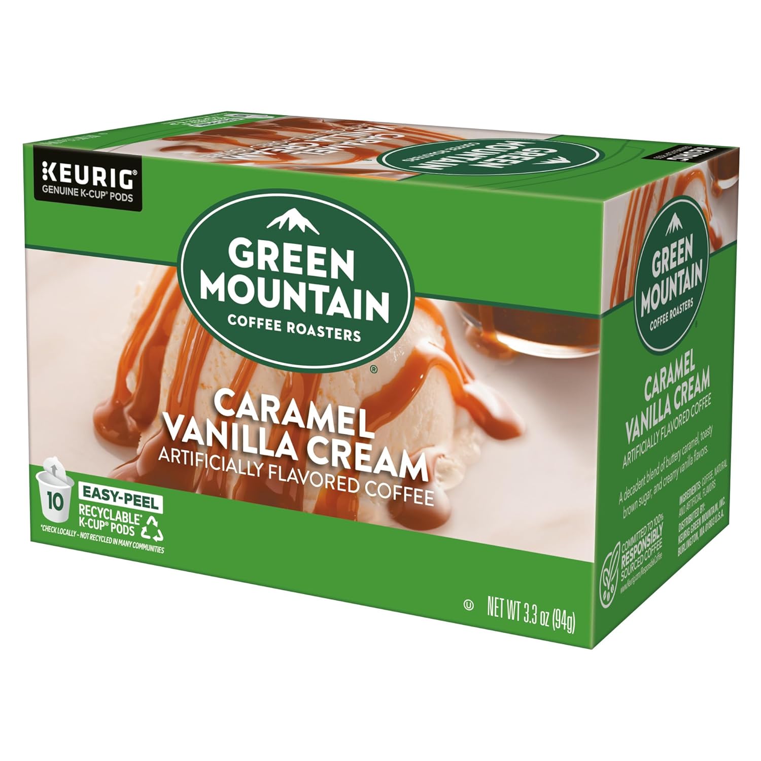 Green Mountain Coffee Roasters Caramel Vanilla Cream Keurig Single-Serve K-Cup pods, Light Roast Coffee, 72 Count (6 Packs of 12)