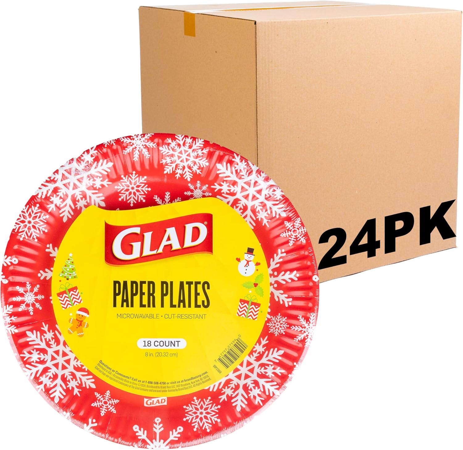 Glad Disposable Holiday Paper Plates, 10 Inch, 20 Count - Red Snowflake Design, Heavy Duty and Microwavable