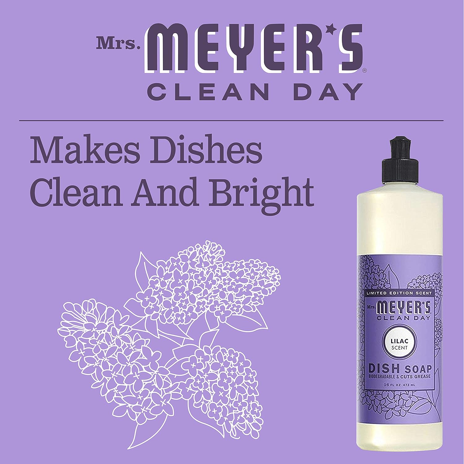 MRS. MEYER'S CLEAN DAY Liquid Dish Soap, Biodegradable Formula, Basil, 16 fl. oz - Pack of 3