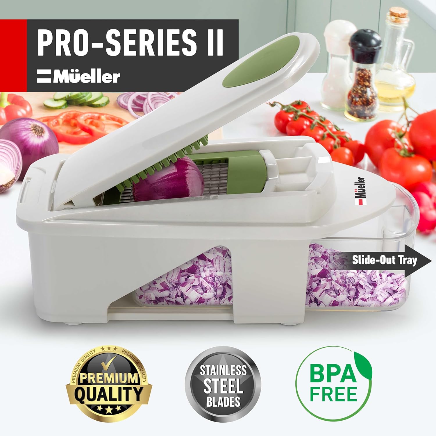 Mueller Pro-Series 10-in-1, 8 Blade Vegetable Chopper, Onion Mincer, Cutter, Dicer, Egg Slicer with Container, French Fry Cutter, Potato Slicer, Home Essentials & Kitchen Gadgets, Salad Chopper
