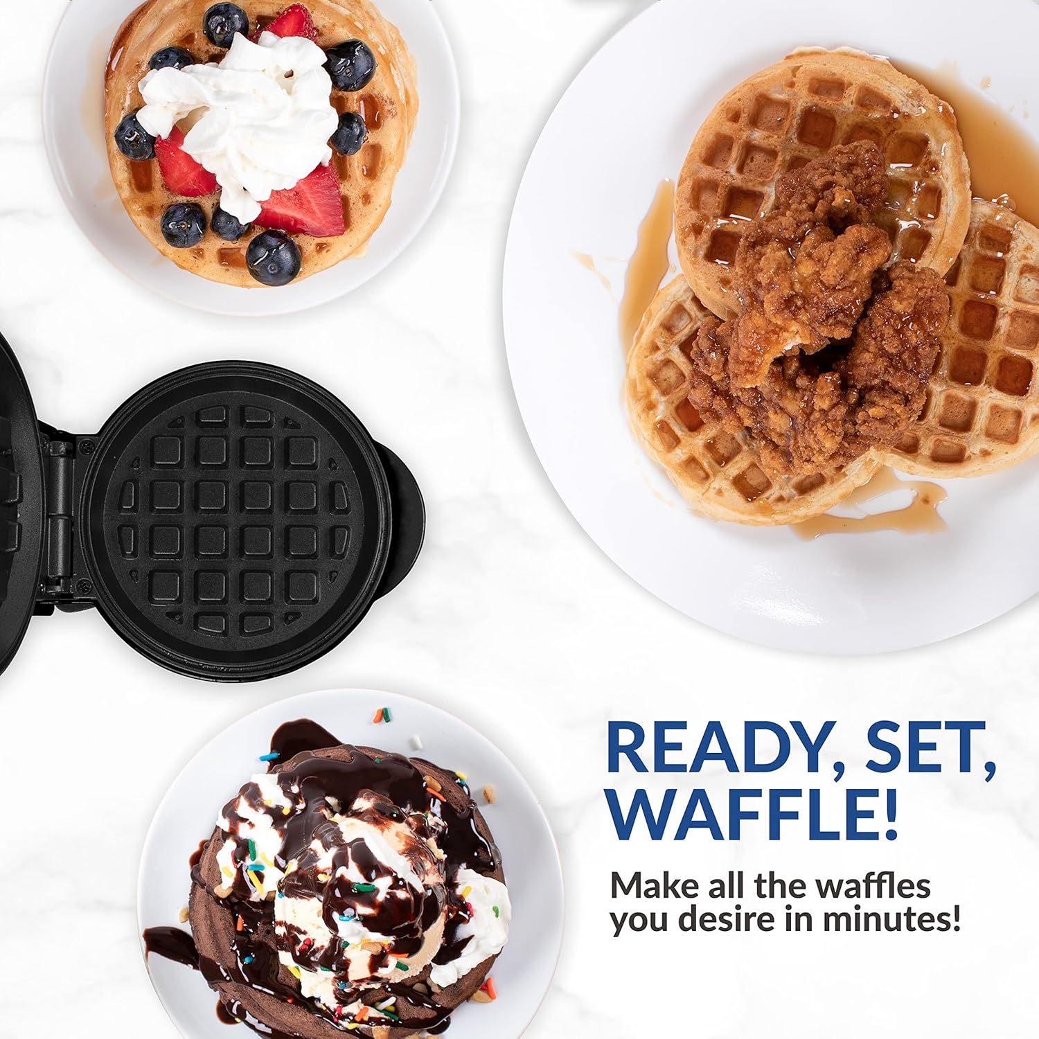 Nostalgia MyMini Cars and Trucks Shape Electric Waffle Maker, 5-Inch Non-Stick Griddle for Waffles, Hash Browns, Eggs, and More, Yellow