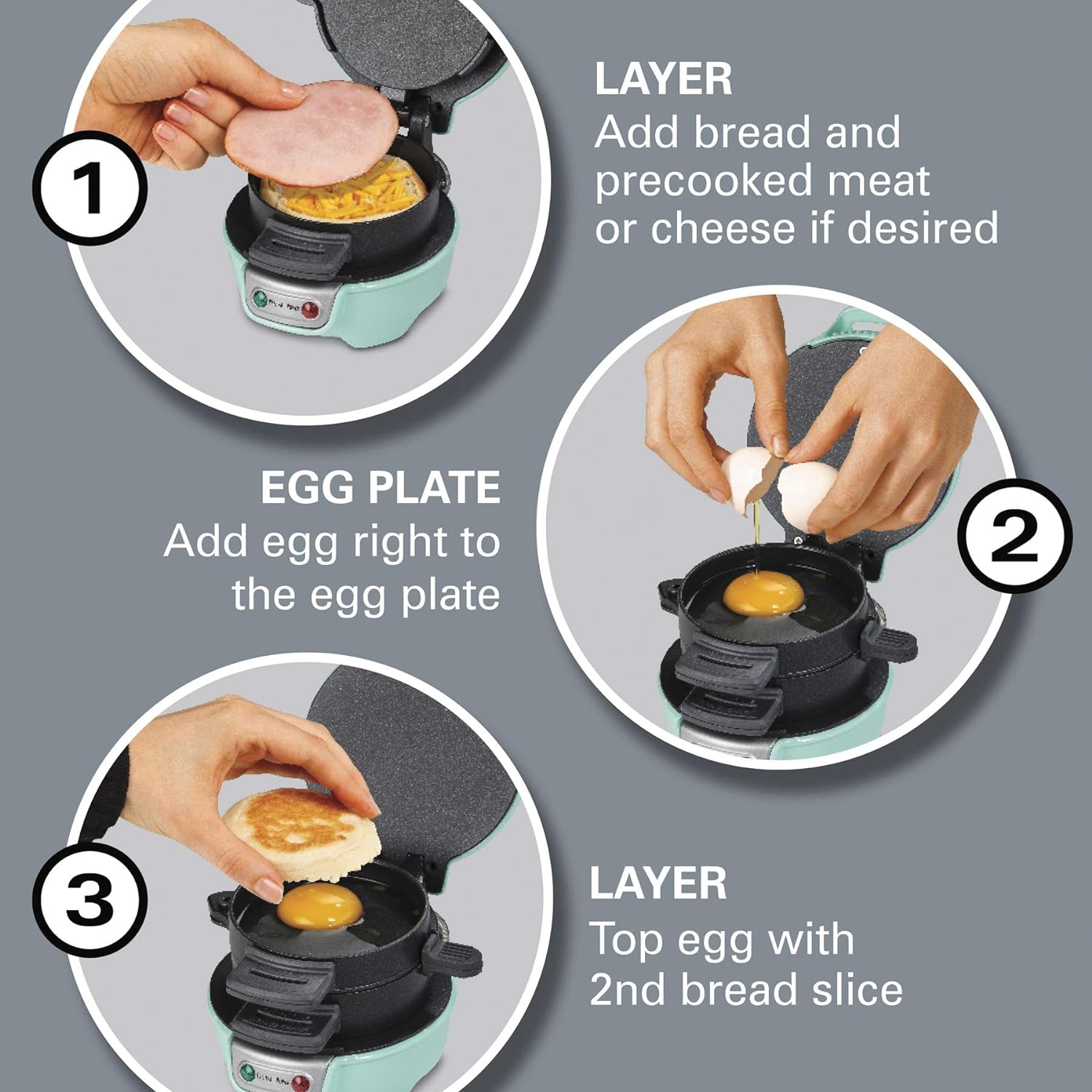 Hamilton Beach Breakfast Sandwich Maker with Egg Cooker Ring, Customize Ingredients, English Muffins, Croissants, Mini Waffles, Perfect White Elephant Gifts, Single, Black