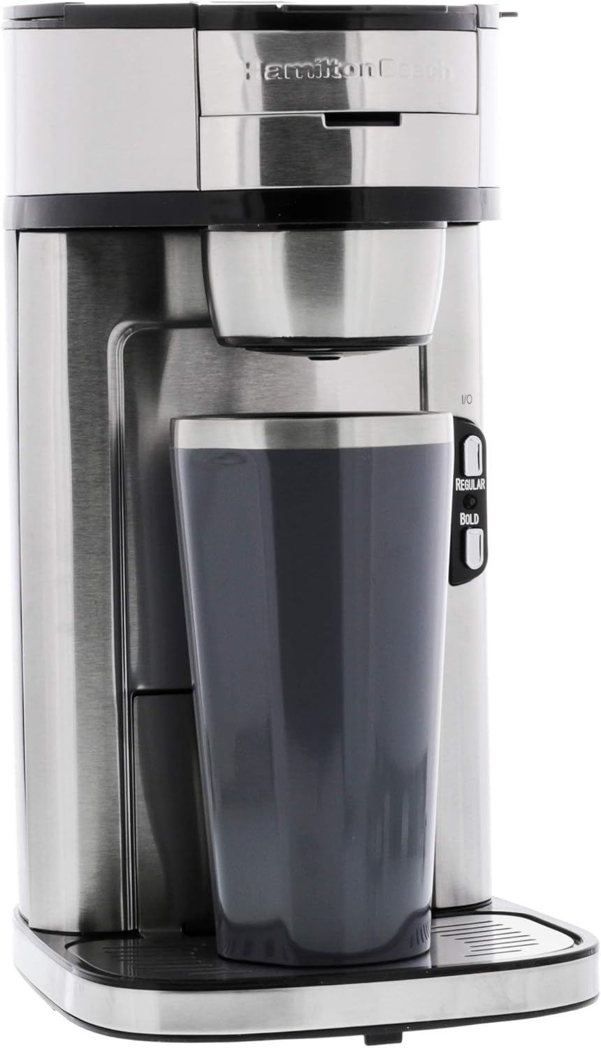 Hamilton Beach The Scoop Single Serve Coffee Maker & Fast Grounds Brewer, Brews in Minutes, 8-14oz. Cups, Stainless Steel