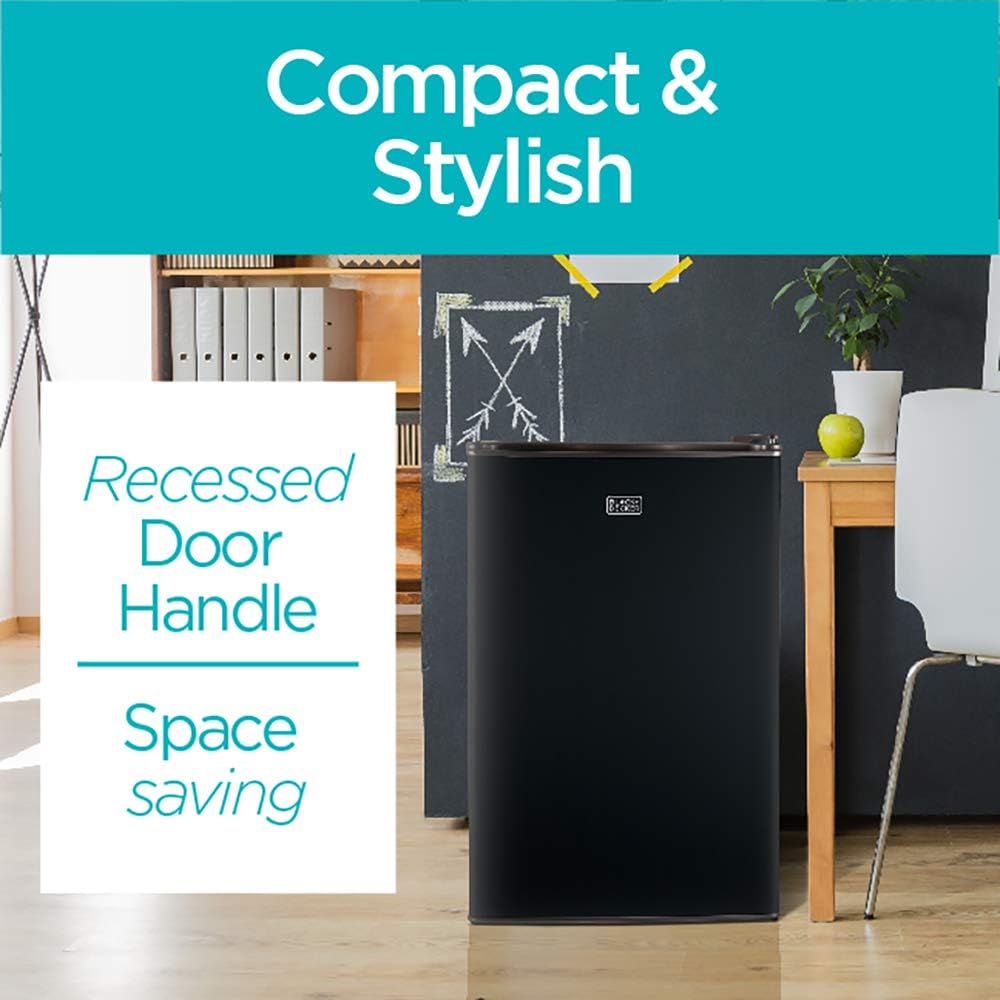 BLACK+DECKER BCRK17B Compact Refrigerator Energy Star Single Door Mini Fridge with Freezer, 1.7 Cubic Feet, Black
