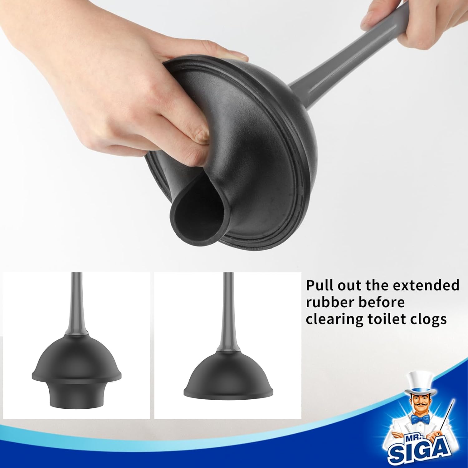 MR.SIGA Toilet Plunger and Bowl Brush Combo for Bathroom Cleaning, Black, 1 Set