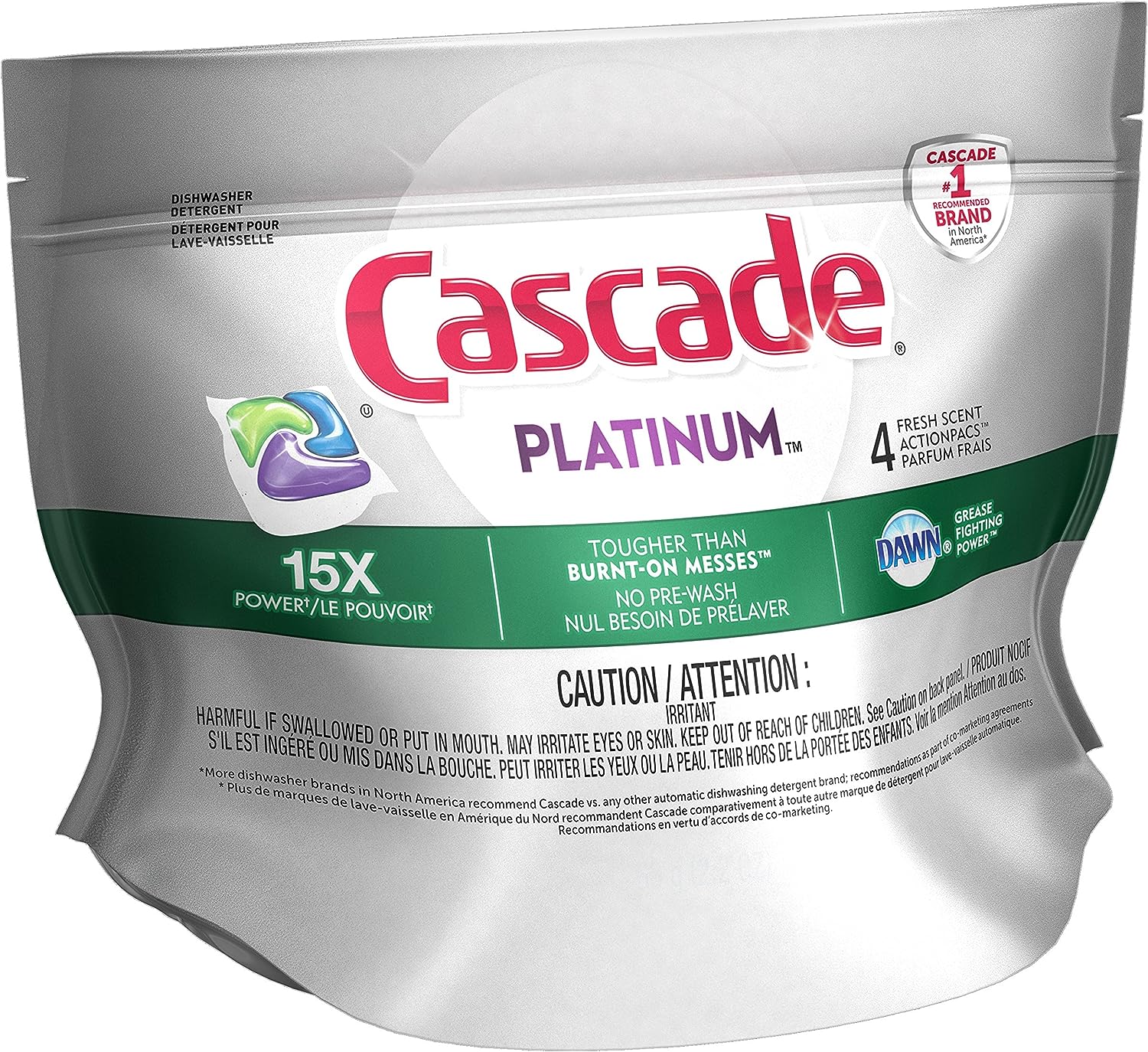 Cascade Platinum Dishwasher Pods, Dishwasher Detergent, Dishwasher Pod, Dishwasher Soap Pod, Actionpacs Dish Washing Pod, Lemon, 62 Count Dishwasher Detergent Pods