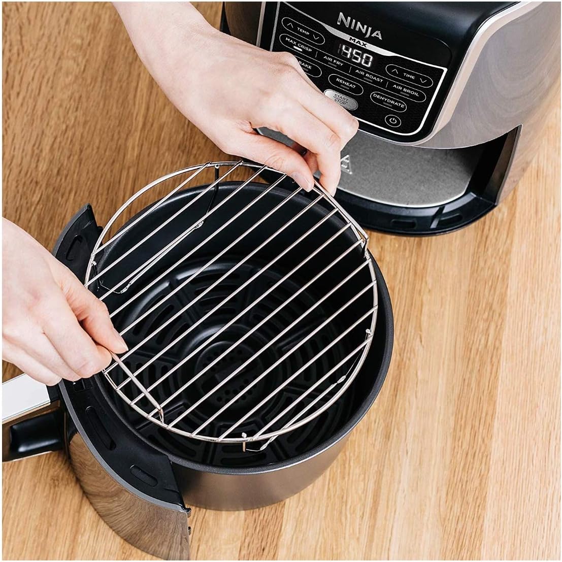 Ninja Air Fryer, Roast, Bake, Air Fry, Roast, Broil, Reheats, & Dehydrates, 4-in-1, Fries, Frozen Food, Veggies, and Juicy Meat, Less Oil, Easy Meals, Healthy Meals, Compact, 4 QT, Grey, AF101
