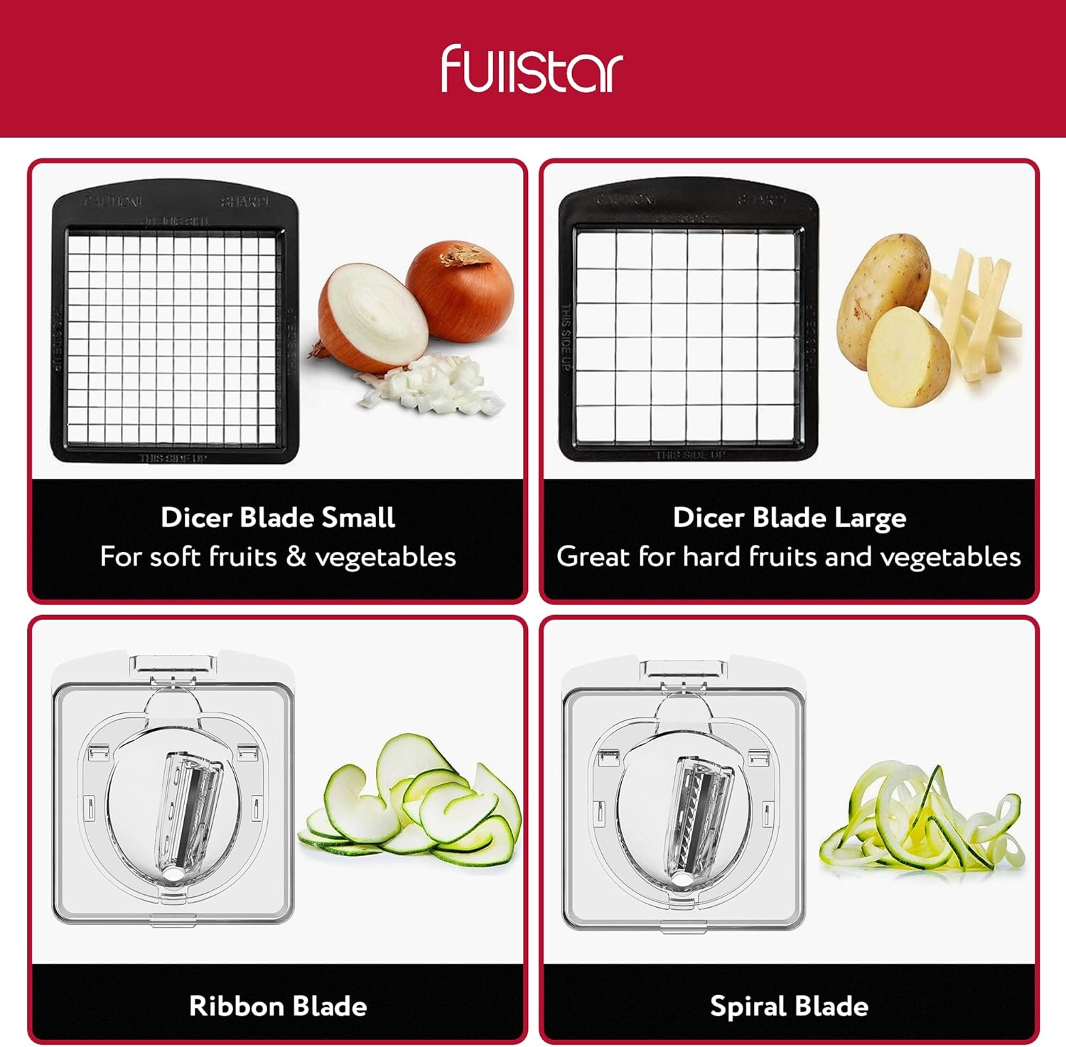 Fullstar Vegetable Chopper - Food Chopper - Onion Chopper - Vegetable Slicer & Spiralizer - Veggie Chopper with Container - Kitchen Gadgets - Home Essentials - Kitchen Accessories (4 in 1, White)