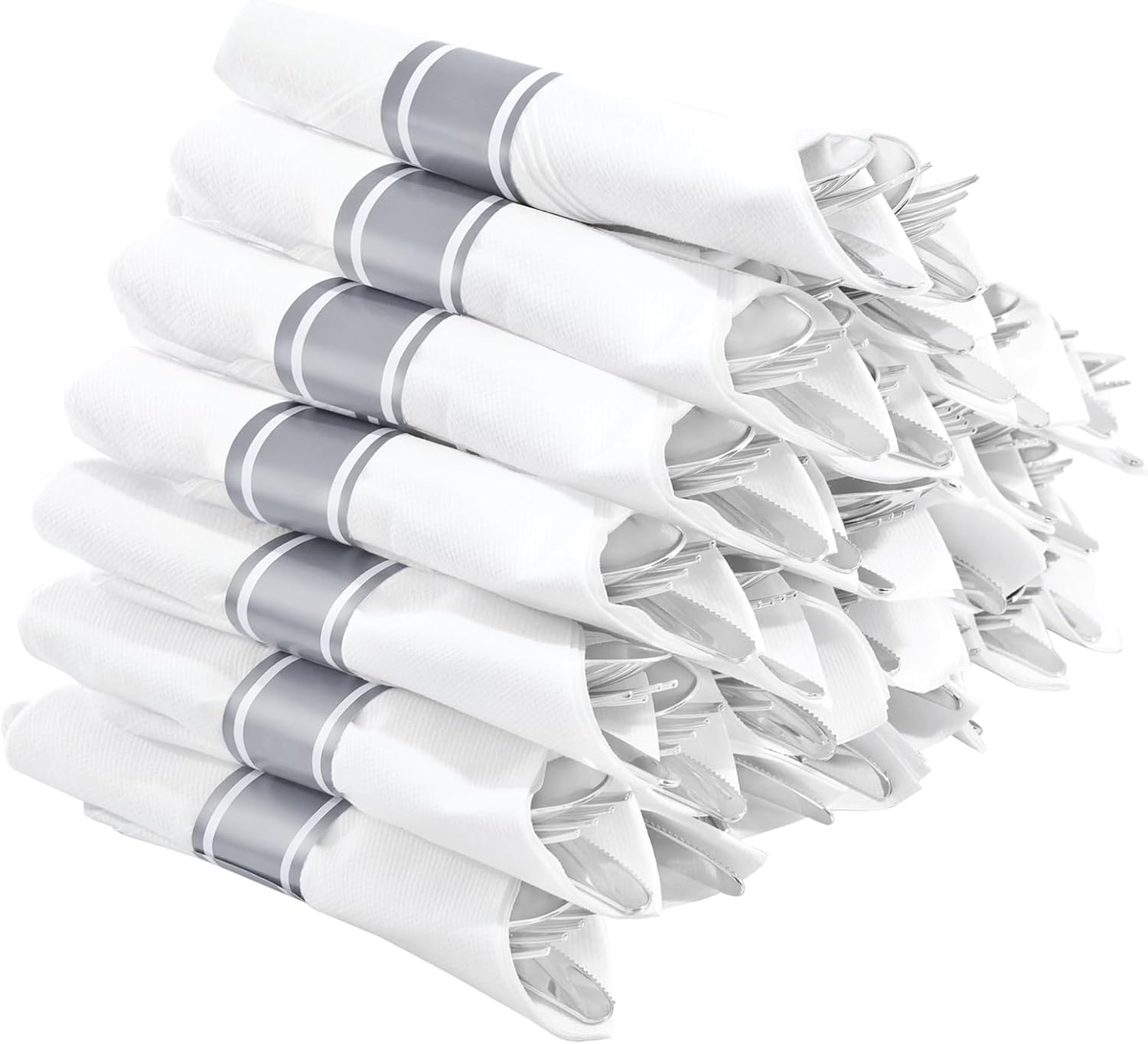 Supernal 60 Pack Pre Rolled Napkins with Gold Plastic Silverware, Premium Disposable Gold Wrapped Cutlery Set Includes: 60 Forks 60 Knives 60 Spoons 60 Napkin for Party