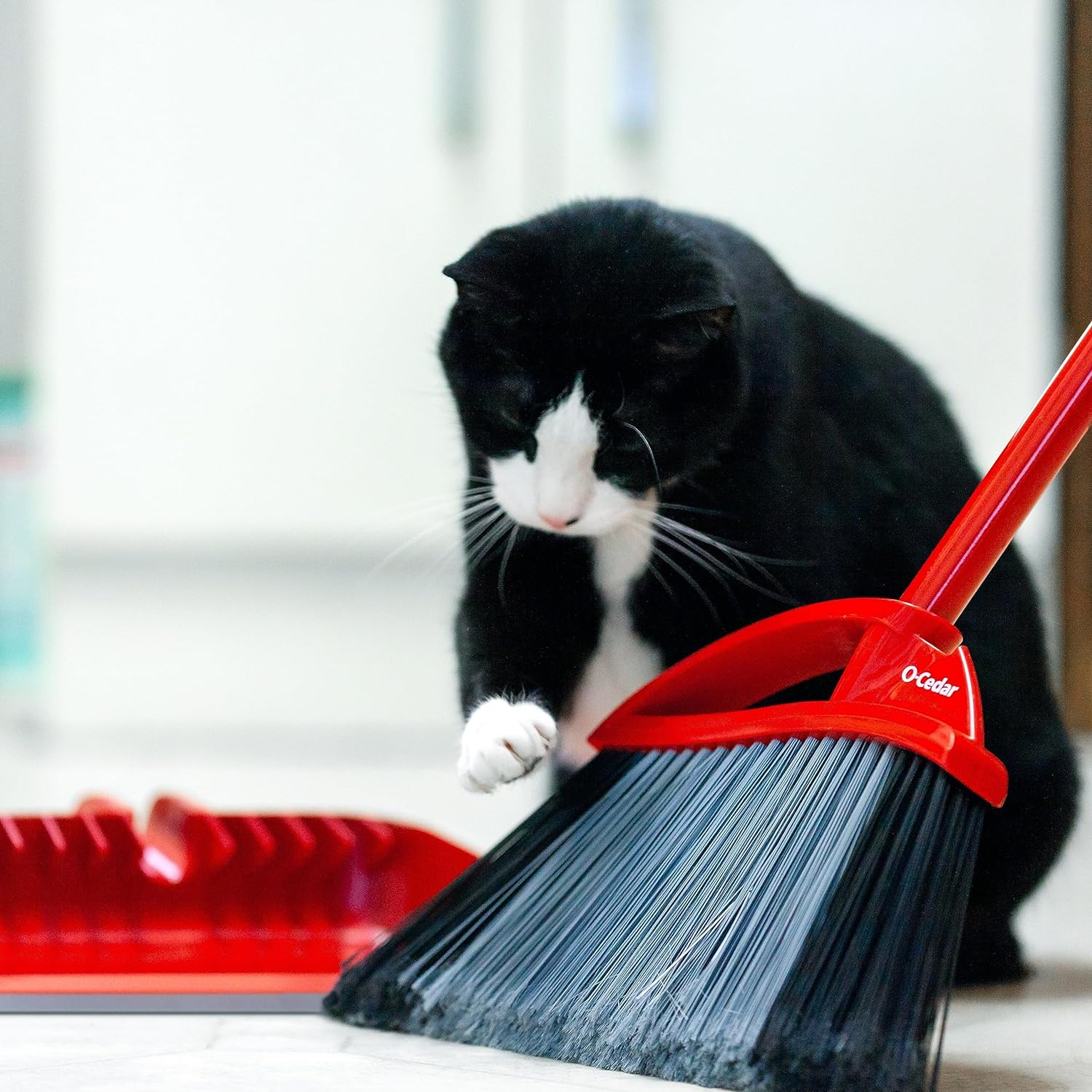 O-Cedar One Sweep Broom with Step-On Dustpan | Remove 99% with One Sweep | Lightweight Quiet Cleaning Tool | Ideal for Pet Owners