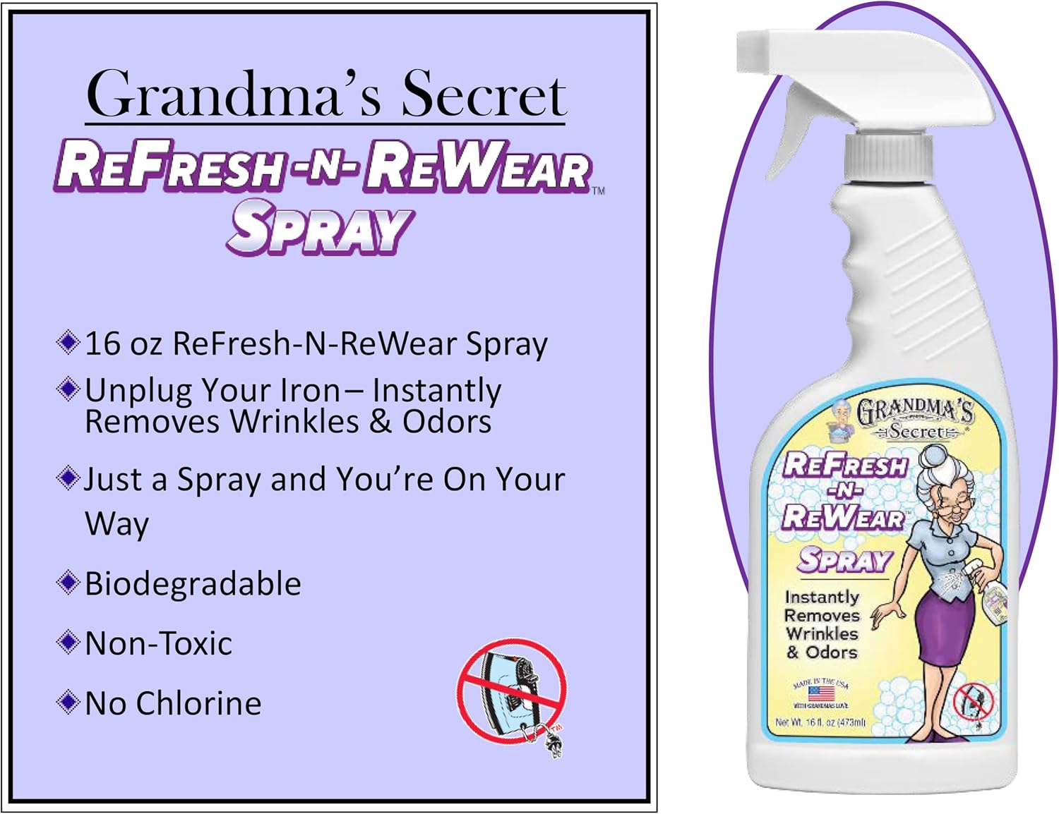 Grandma's Secret Spot Remover Laundry Spray - Chlorine, Bleach and Toxin-Free Fabric Stain Remover for Clothes - Removes Oil, Paint, Blood and Pet Stains - 16 Oz, 2 Pack