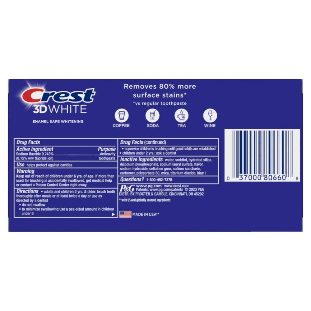 Crest 3D White Advanced Luminous Mint Teeth Whitening Toothpaste, 3.7 oz Pack of 4 - Helps Remove Surface Stains, Whitens Teeth, Strengthens Tooth Enamel, Protects Against Cavities