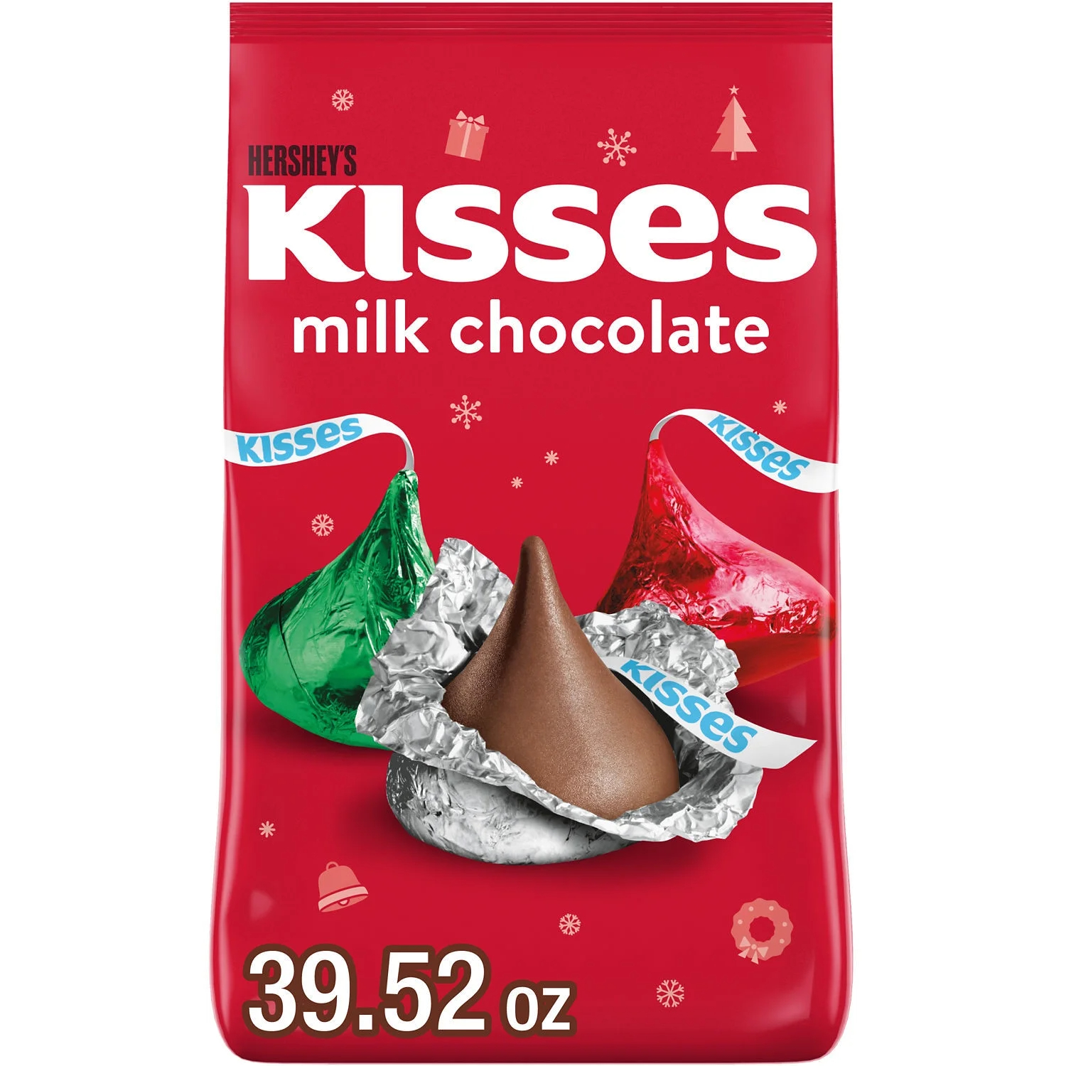 Hershey's Kisses Milk Chocolate Christmas Candy, Bulk Bag 39.52 oz